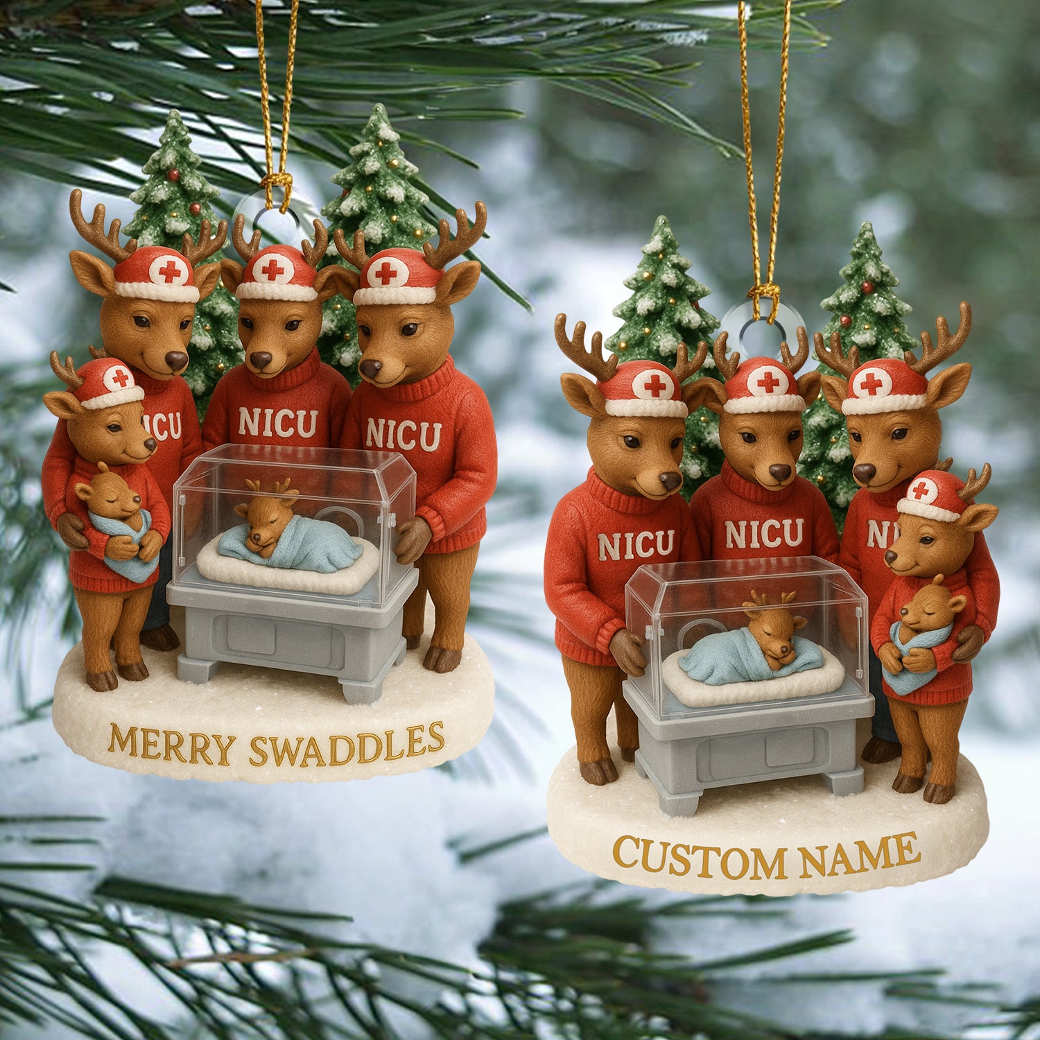 Personalized NICU Christmas Ornament – Custom Name Reindeer Nurse & Baby Deer Incubator Decoration – Cute Neonatal Holiday Gift for Healthcare Workers