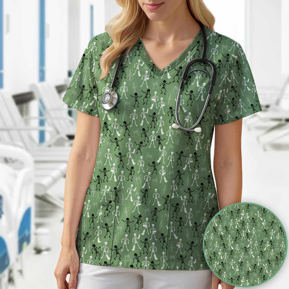 Halloween Orthopedic Skeleton Scrub Top, Comfortable Scrubs for Orthopedic Nurses