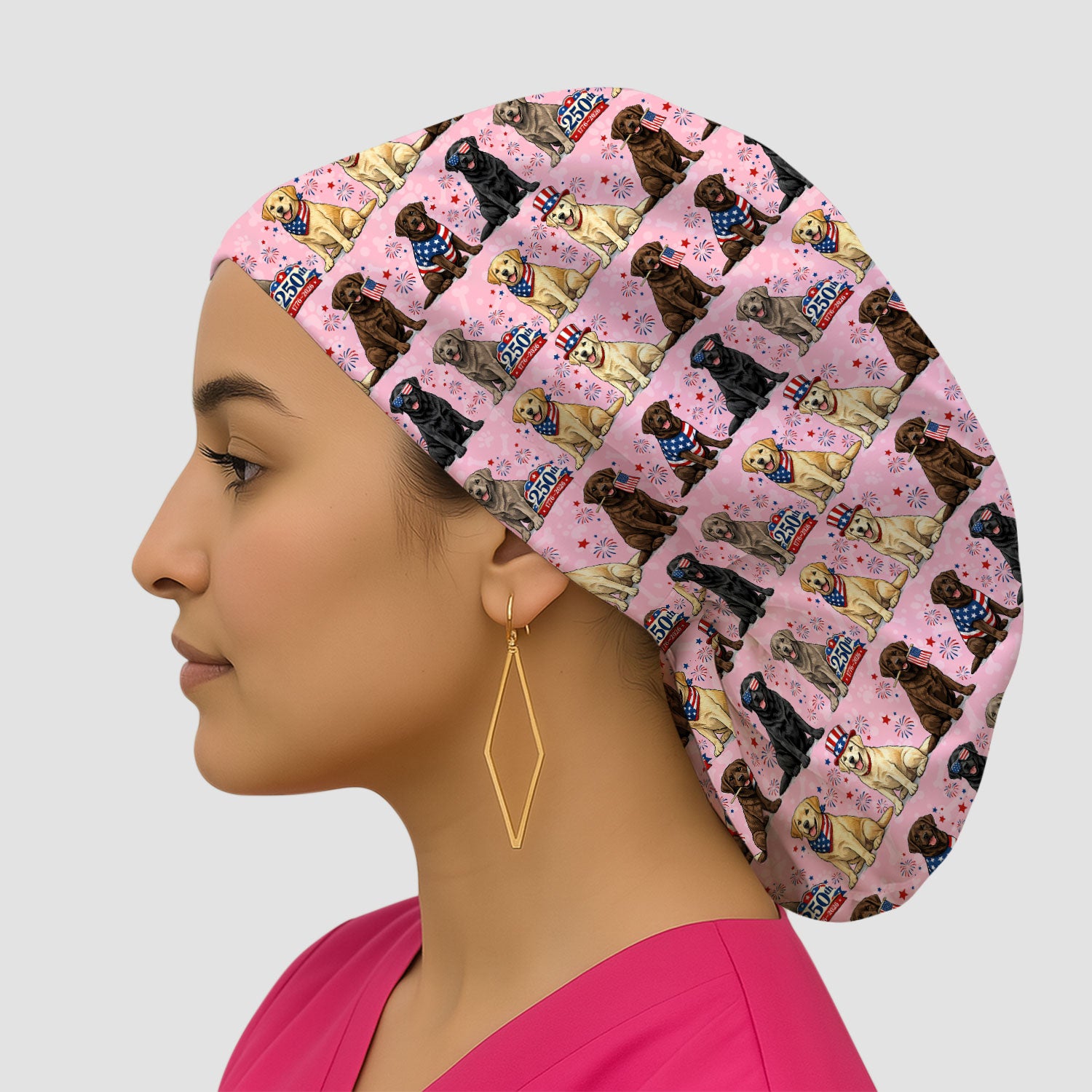 4th of July Labrador Dog Patriotic Print Cap, Bouffant Scrub Caps for Women