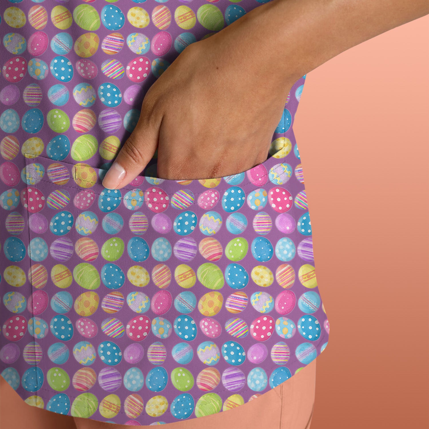 Colorful Easter Eggs Pattern Scrub Top, Comfortable Scrubs for Nurses