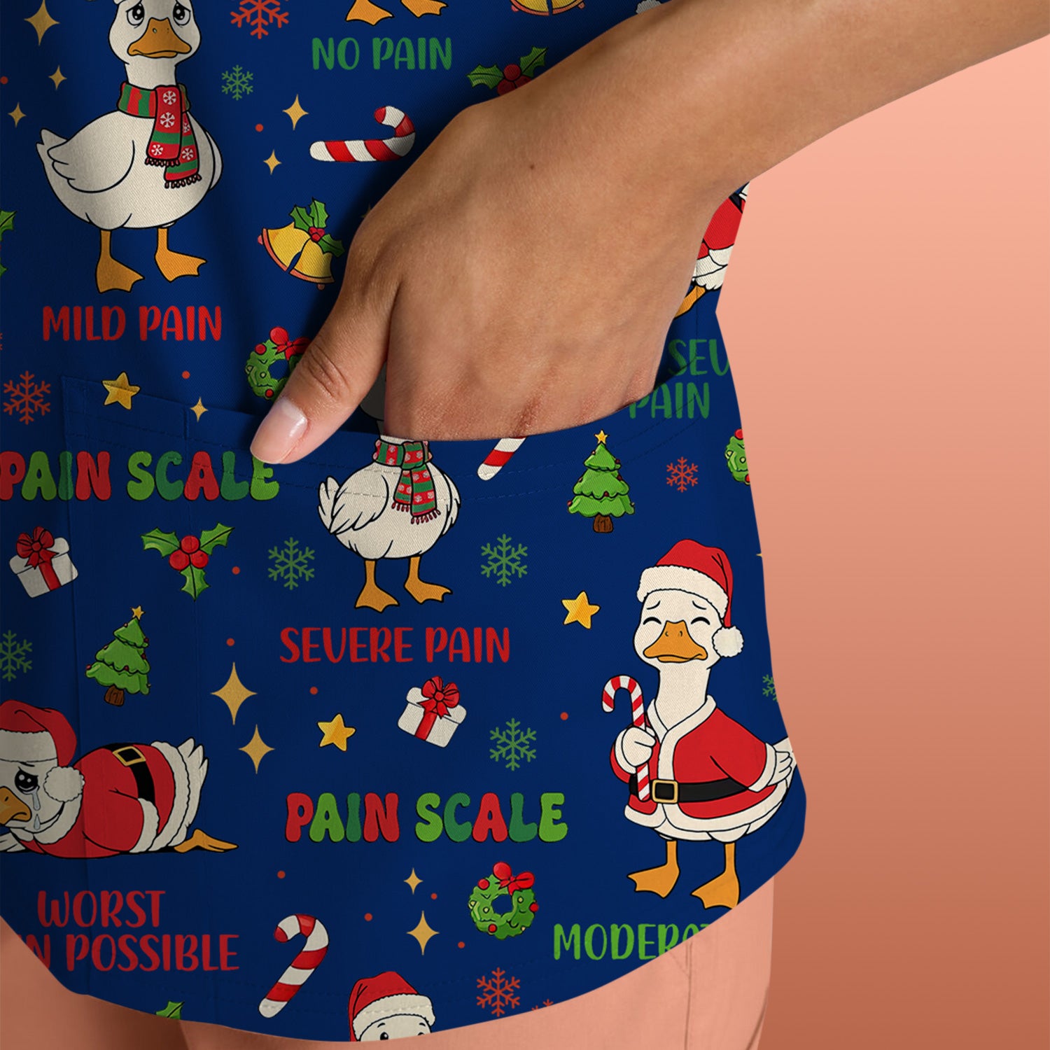 Christmas Nurse Scrub Top - Funny Goose Pain Scale - Cute Holiday Medical Uniform for Women