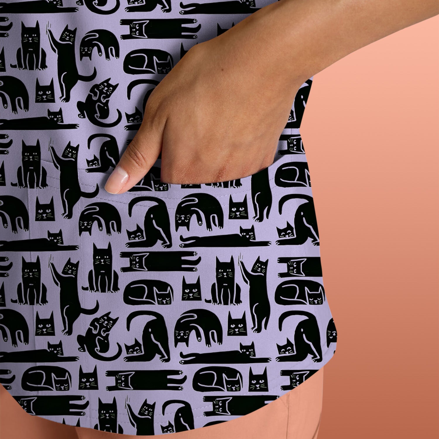 Cute Funny Cat Poses Print Scrub Top, Comfortable Scrubs for Nurses