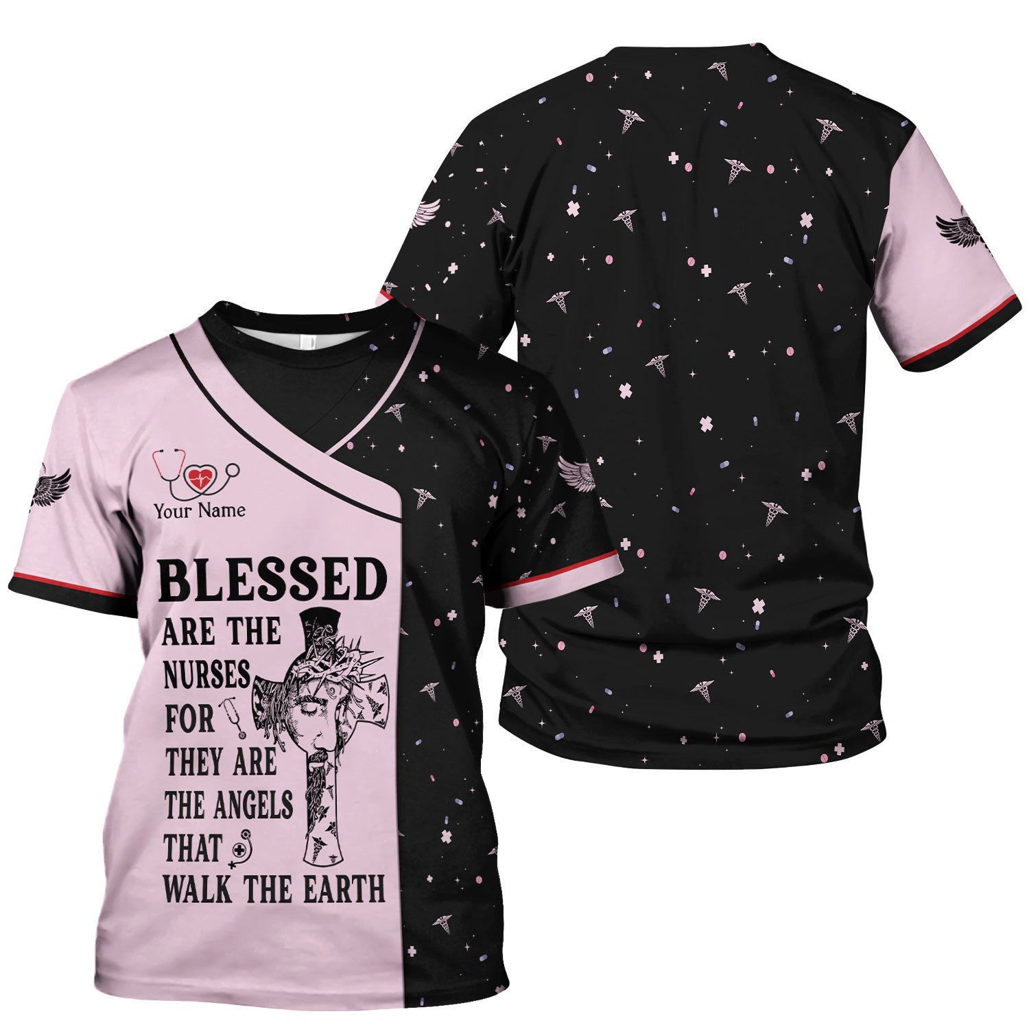 Personalized Christian Nurse Shirt - Blessed Are The Nurses Angel - Gift for Women RN LPN & Healthcare Workers