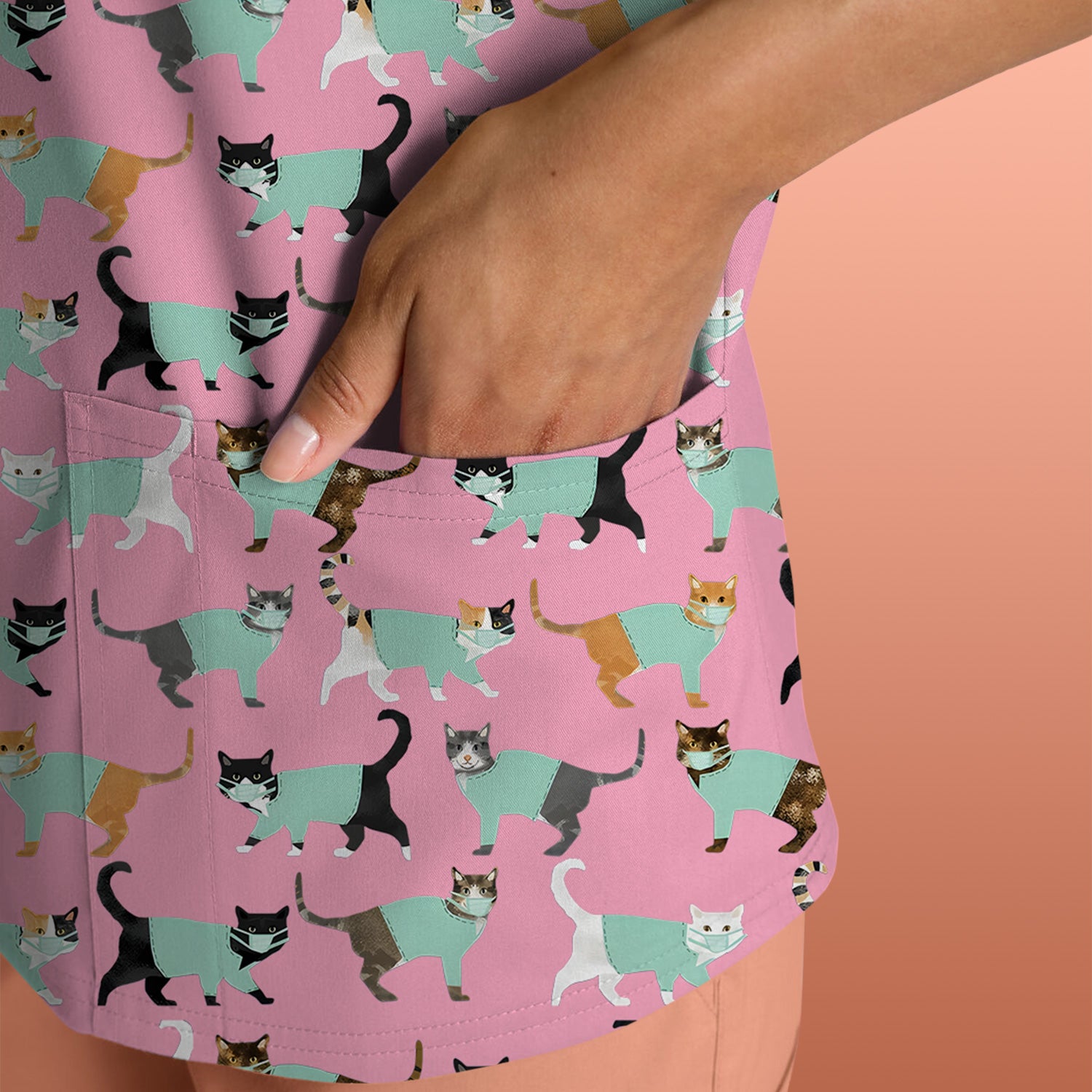 Playful Cat Nurse All Over Print Scrub Top, Comfortable Scrubs for Nurses
