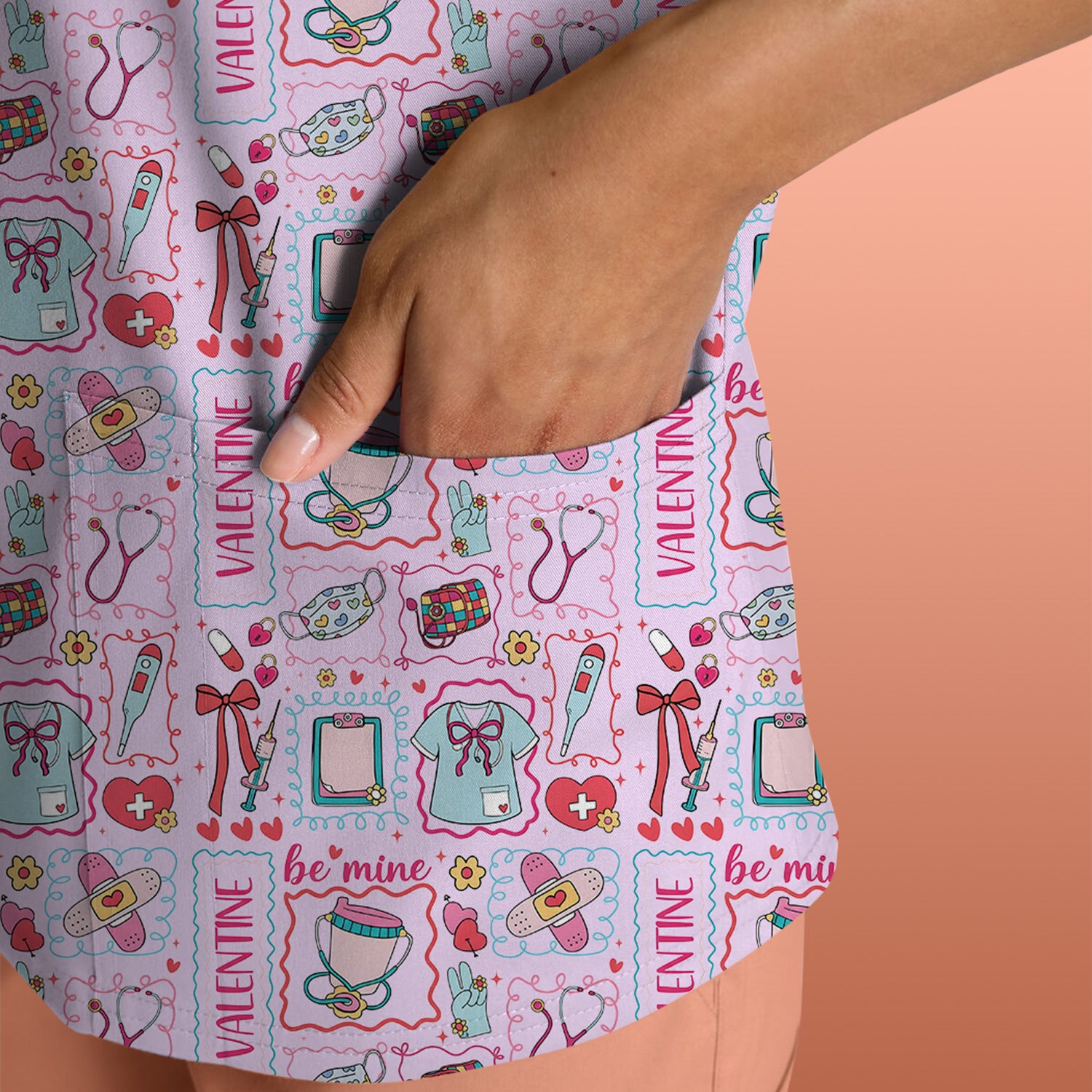 Valentine Medical Hearts Bandages Syringes Scrub Top, Comfortable Scrubs for Nurses