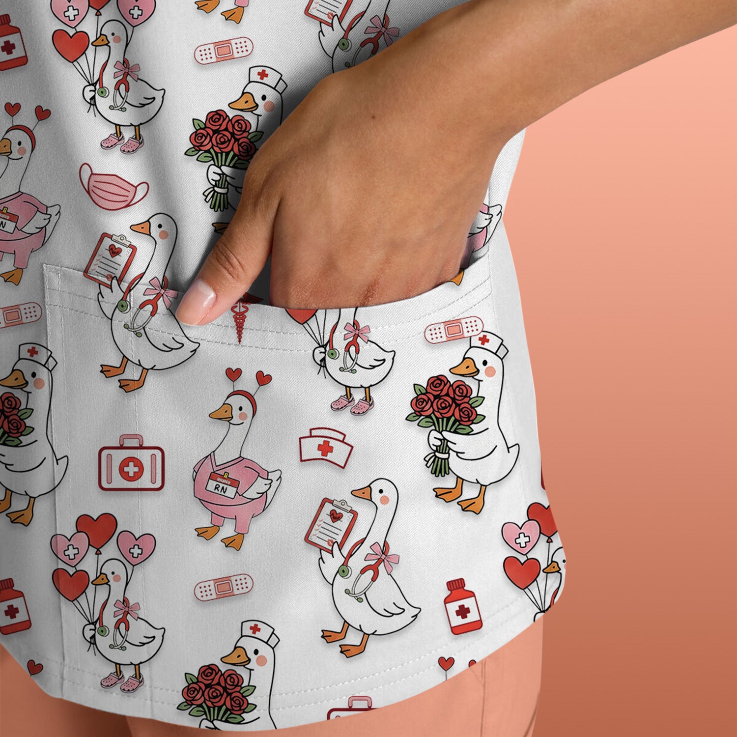 Cute Goose Nurse Medical Pattern Scrub Top, Comfortable Scrubs for Nurses