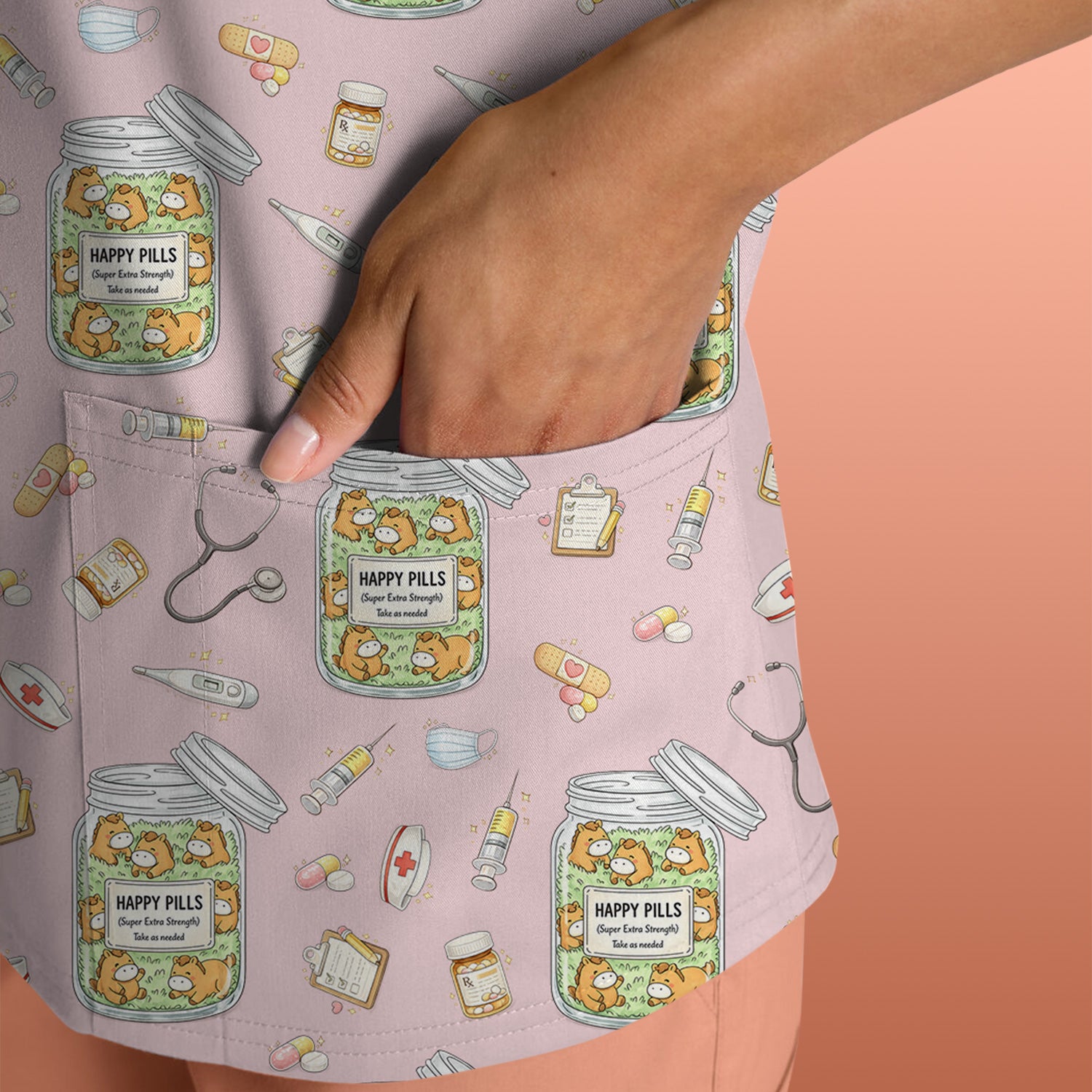 Happy Pills Horse Medical Print Nurse Scrub Top, Comfortable Scrubs for Nurses