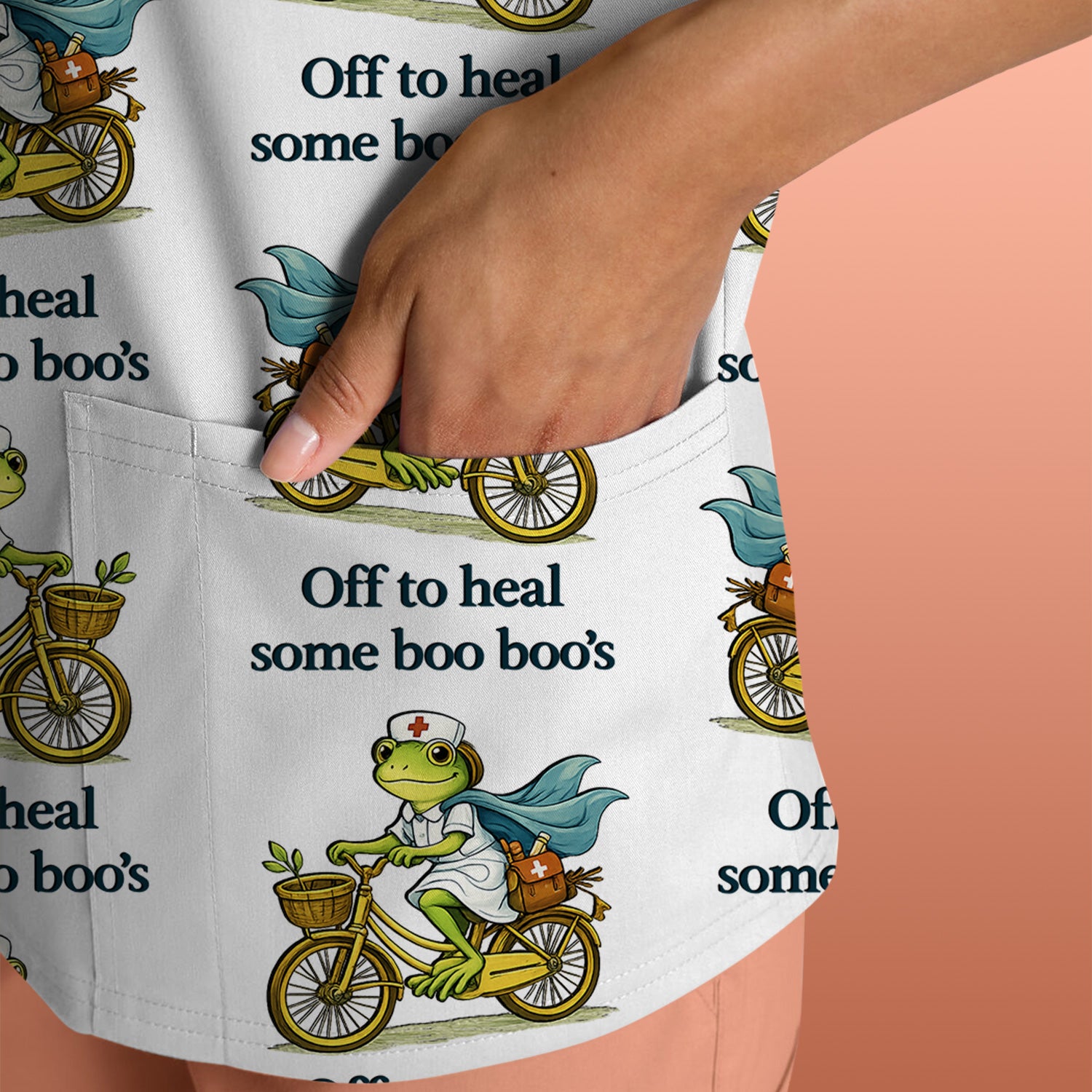 Funny Frog Nurse Cycling Pattern Scrub Top, Comfortable Scrubs for Nurses