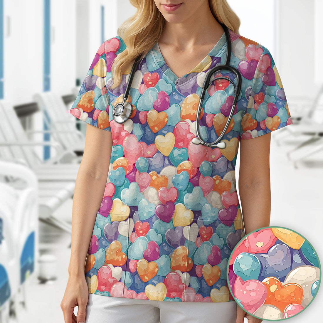 Sweet Valentine Heart Pediatric Pattern Scrub Top, Comfortable Scrubs for Nurses