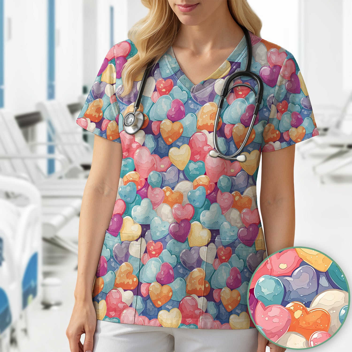 Sweet Valentine Heart Pediatric Pattern Scrub Top, Comfortable Scrubs for Nurses