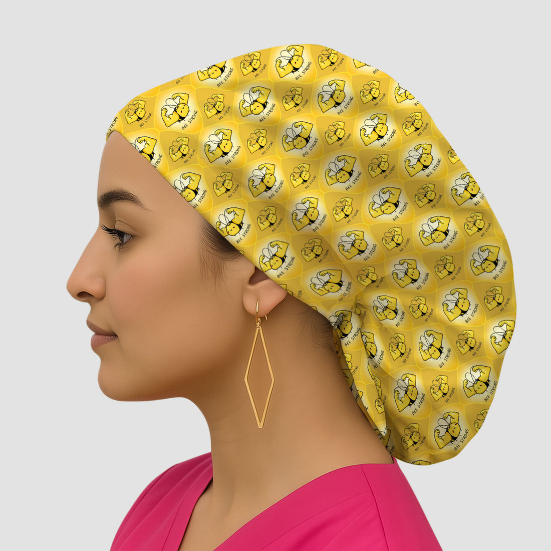 Bee Strong Honey Bee Pattern Surgical Cap, Breathable Fabrics Caps Uniform