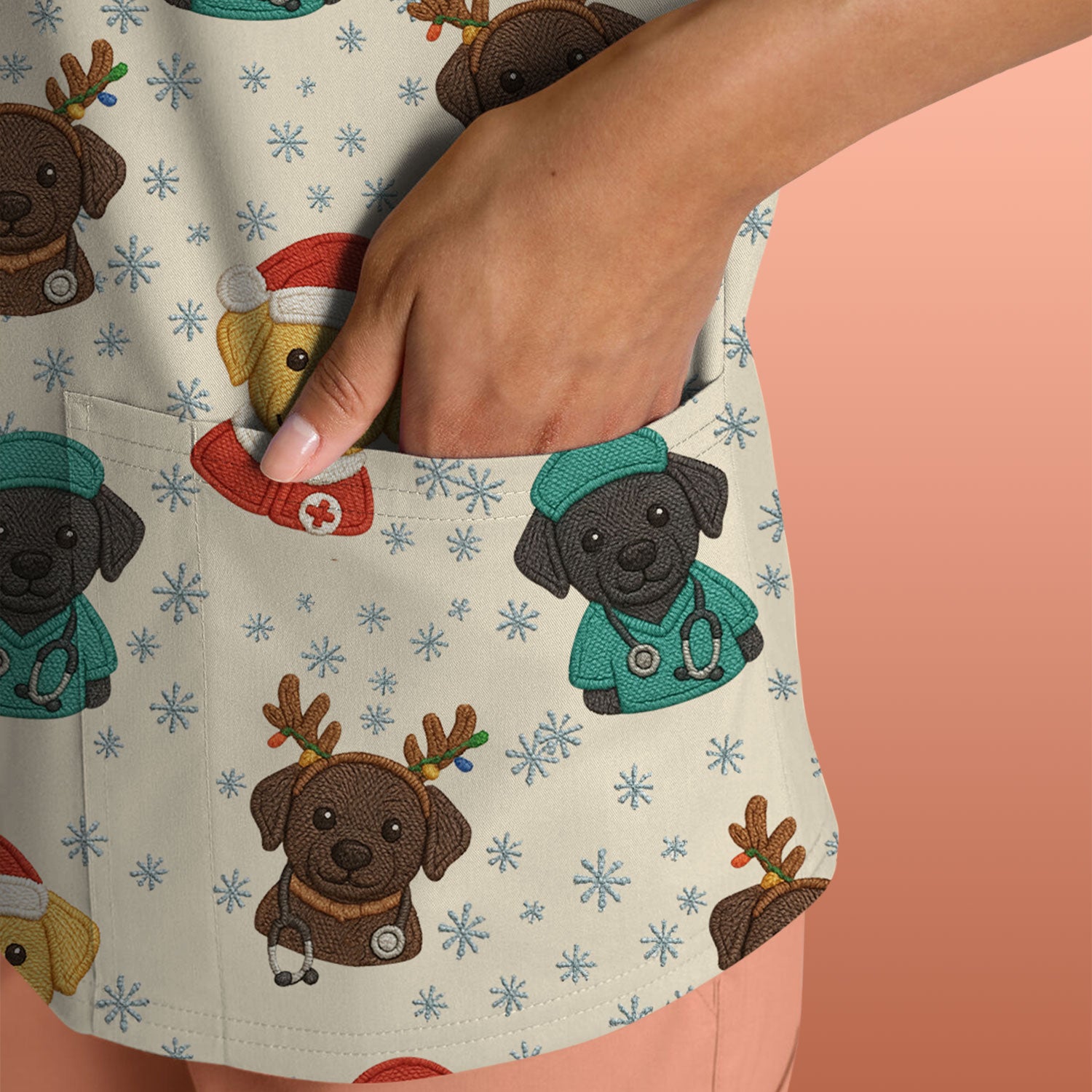 Christmas Dog Pattern Scrub Top, Cute Puppy Nurse Scrub Shirt, Holiday Nursing Uniform