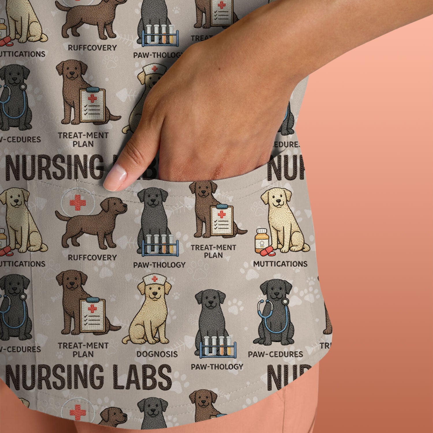 Playful Nursing Labs Dog Pattern Scrub Top, Comfortable Scrubs for Nurses