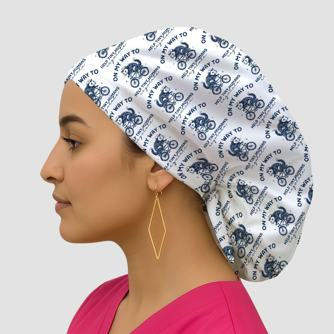 Featuring Biking Opossum With Funny Quote Print Cap, Bouffant Scrub Caps for Women