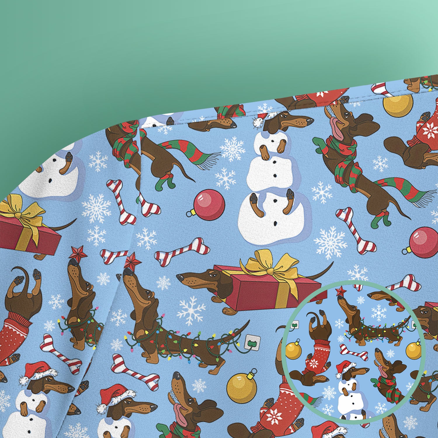 Christmas Nurse Scrubs for Women - Dachshund Dog & Snowman Print - Custom Multi Color Nursing Shirt Holiday Gift