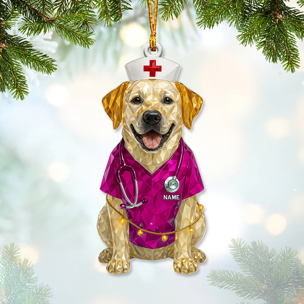 Nurse Dog Christmas Ornament, Low Poly Crystal Labrador Decor, Cute Nurse Pup Xmas Tree Hanging Gift