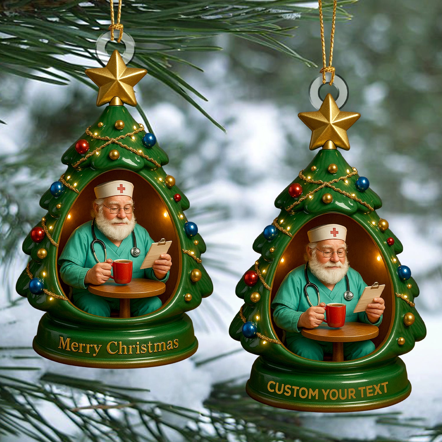 Personalized Nurse Christmas Tree Ornament, Custom Name Doctor Ornament, Xmas Medical Santa Nursing Decor