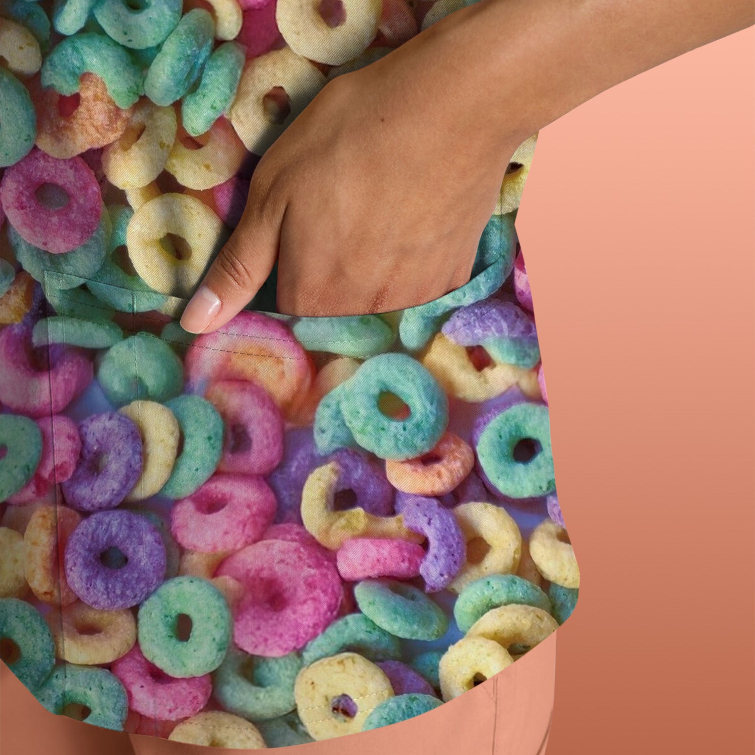 Colorful Cereal Loops Pattern Scrub Top, Comfortable Scrubs for Nurses