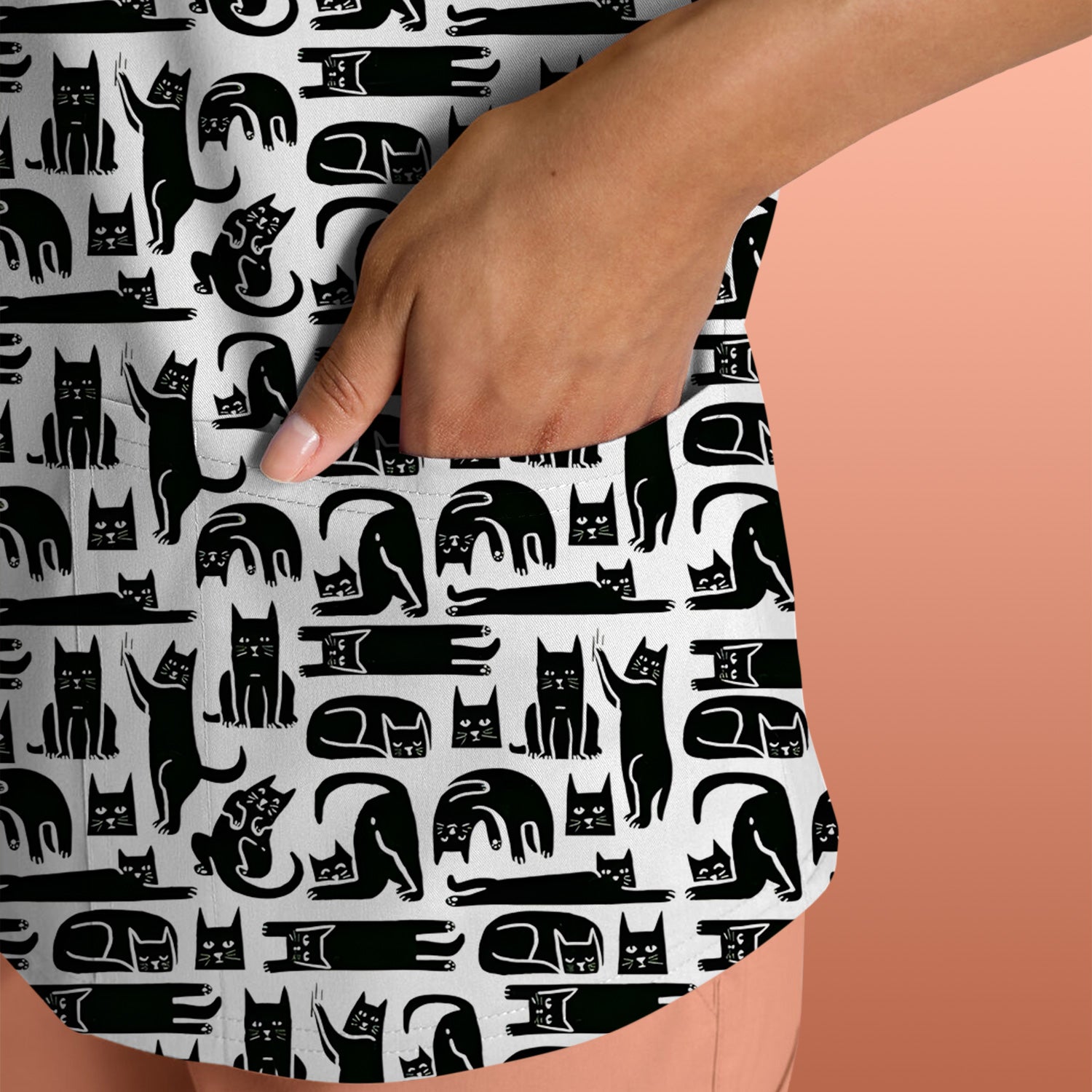 Cute Funny Cat Poses Print Scrub Top, Comfortable Scrubs for Nurses