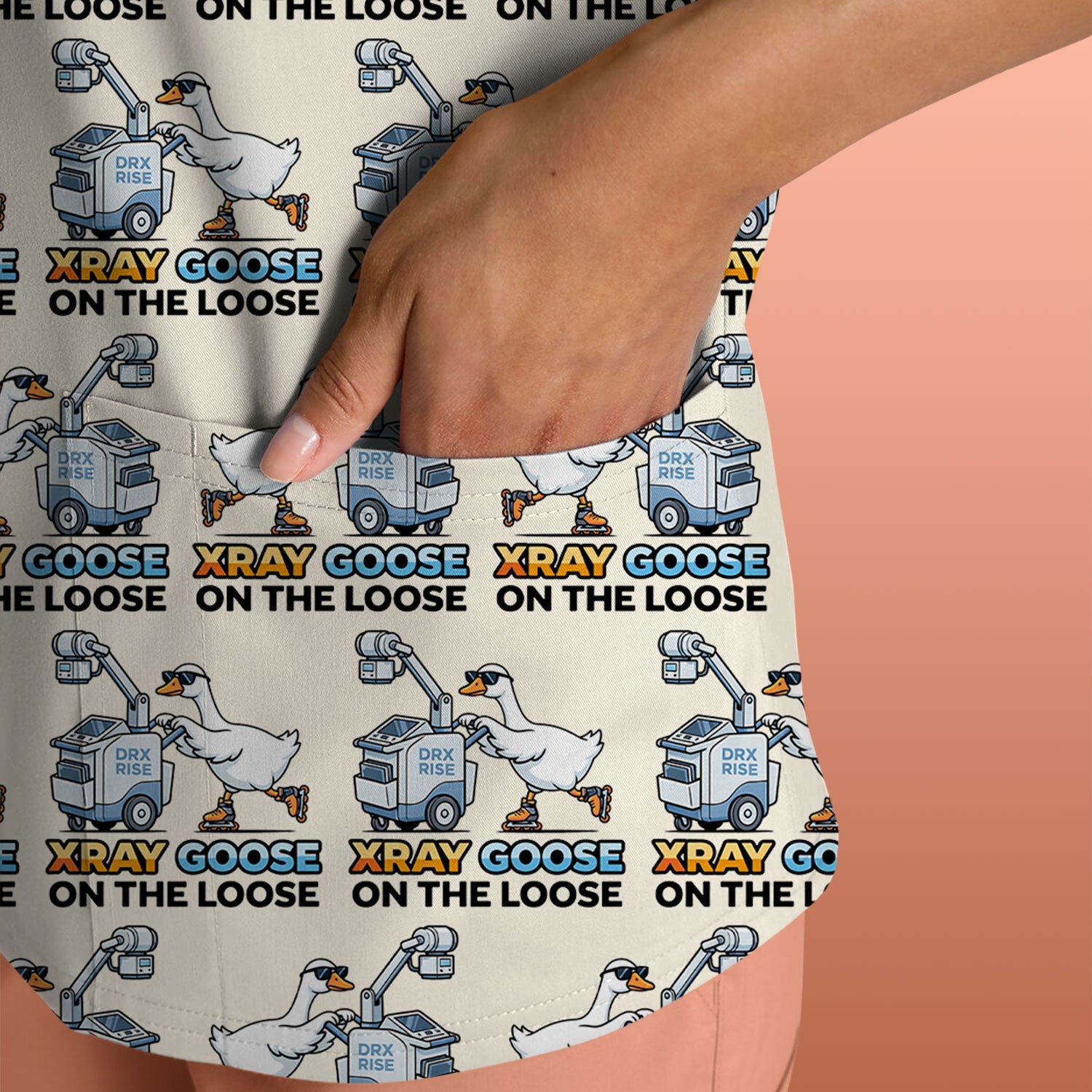 Funny Xray Goose On The Loose Pattern Scrub Top, Comfortable Scrubs for Nurses