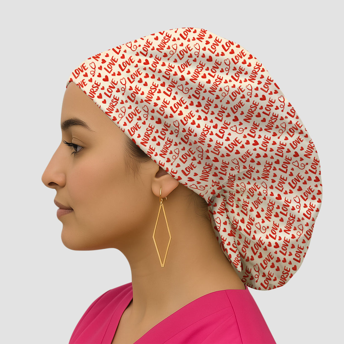 Valentine Pattern Scrub Cap, Love Heart Medical Nurse Scrub Hat, Breathable Fabrics Nursing Uniform