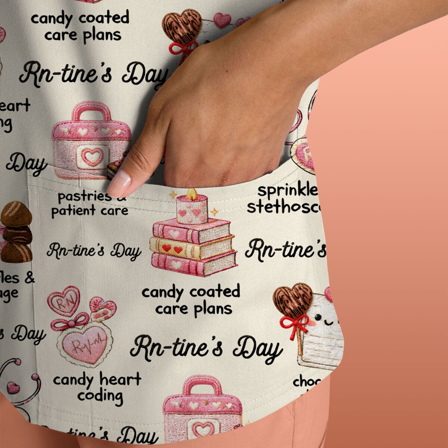 RN Sweets Valentine Stethoscope Scrub Top, Breathable Fabrics Nursing Uniform