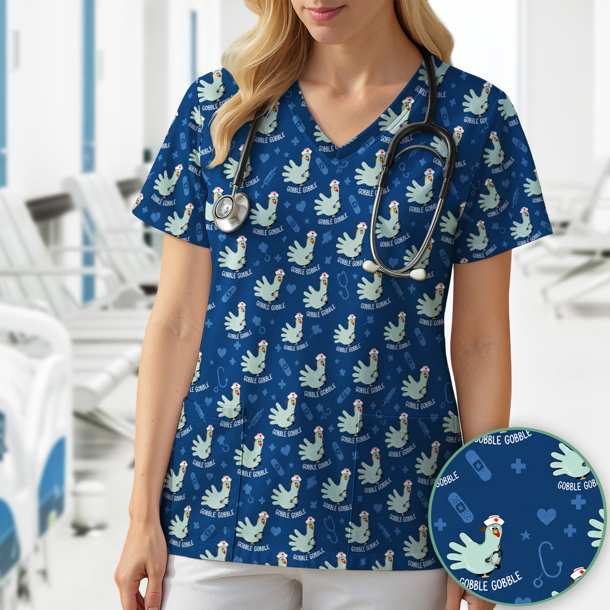 Funny Gobble Gobble Nurse Turkey Scrub Top, Comfortable Scrubs for Nurses