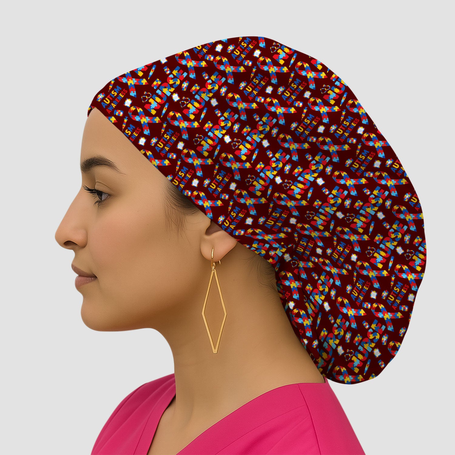 Autism Awareness Nurse Puzzle Ribbon Print Caps,  Breathable Fabrics Caps Uniform