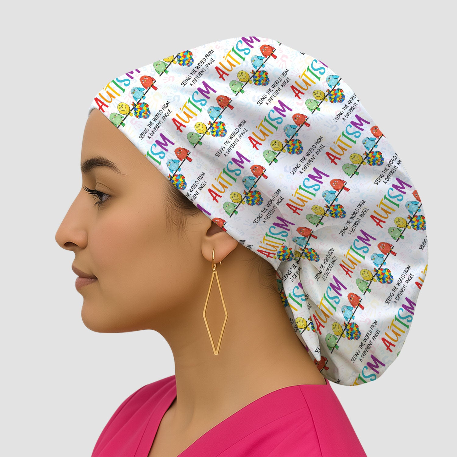Autism Seeing The World From A Different Angle Birds Cap, Bouffant Scrub Caps for Women