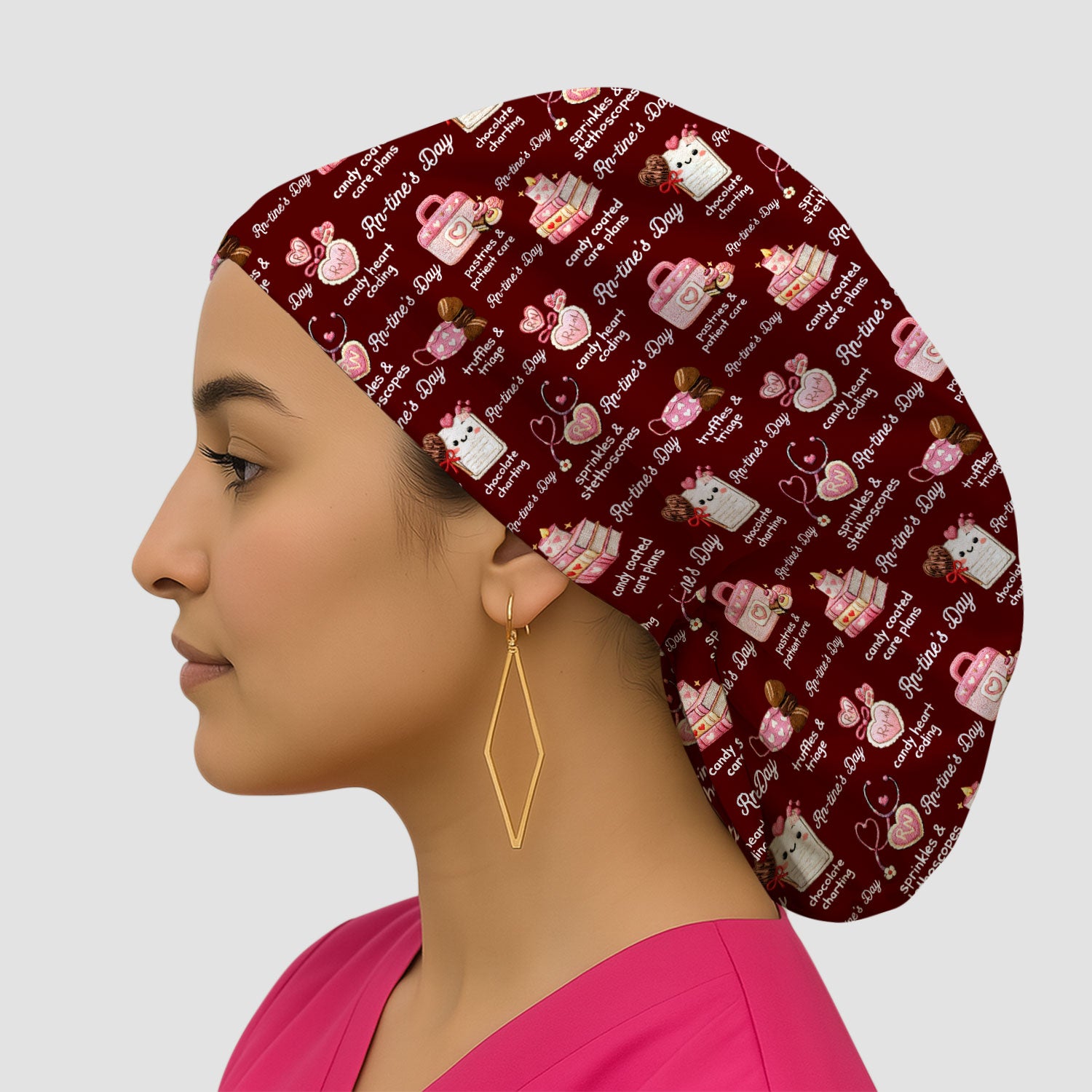 RN Sweets Valentine Stethoscope Pattern Scrub Cap, Surgical Caps for Doctors