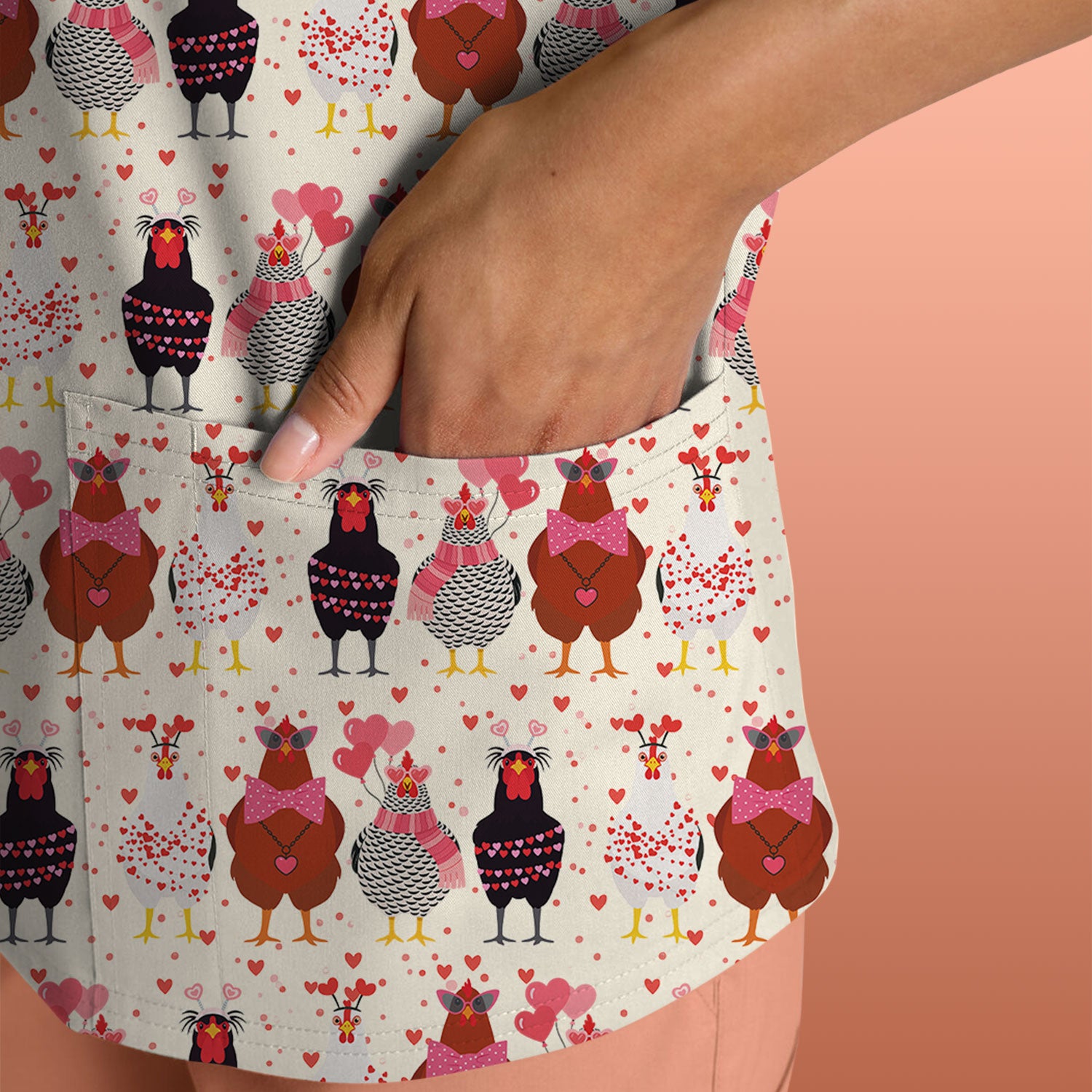 Funny Chicken Valentine Scrub Top, Chicken Pattern Scrub Shirt For Nursing, Valentine Gift For Nurse