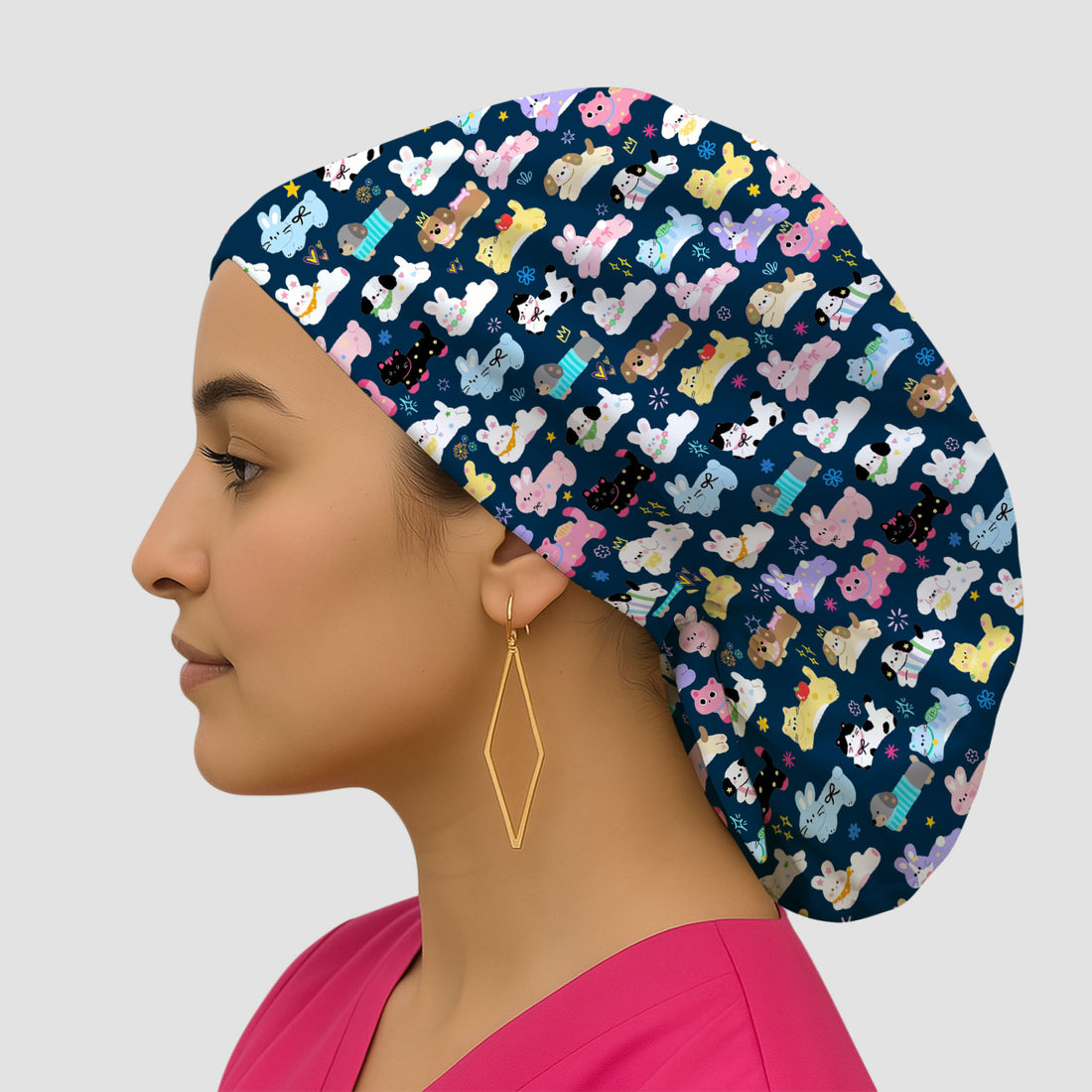Cute Kawaii Animal Pattern Scrub Cap, Breathable Fabrics Caps Uniform