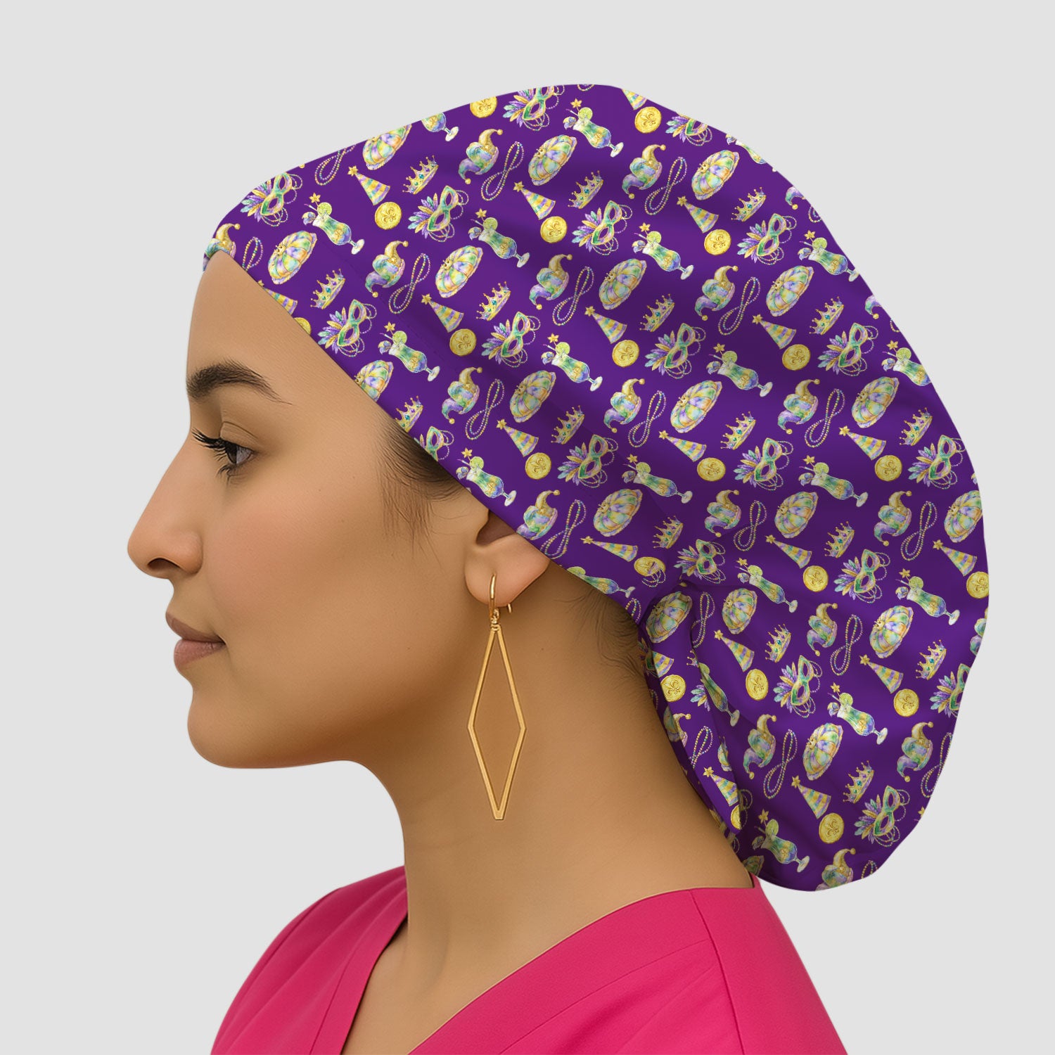 Mardi Gras Mask Scrub Cap, Elegant Carnival Pattern Nurse Hat For Women, Breathable Fabrics Nursing Uniform