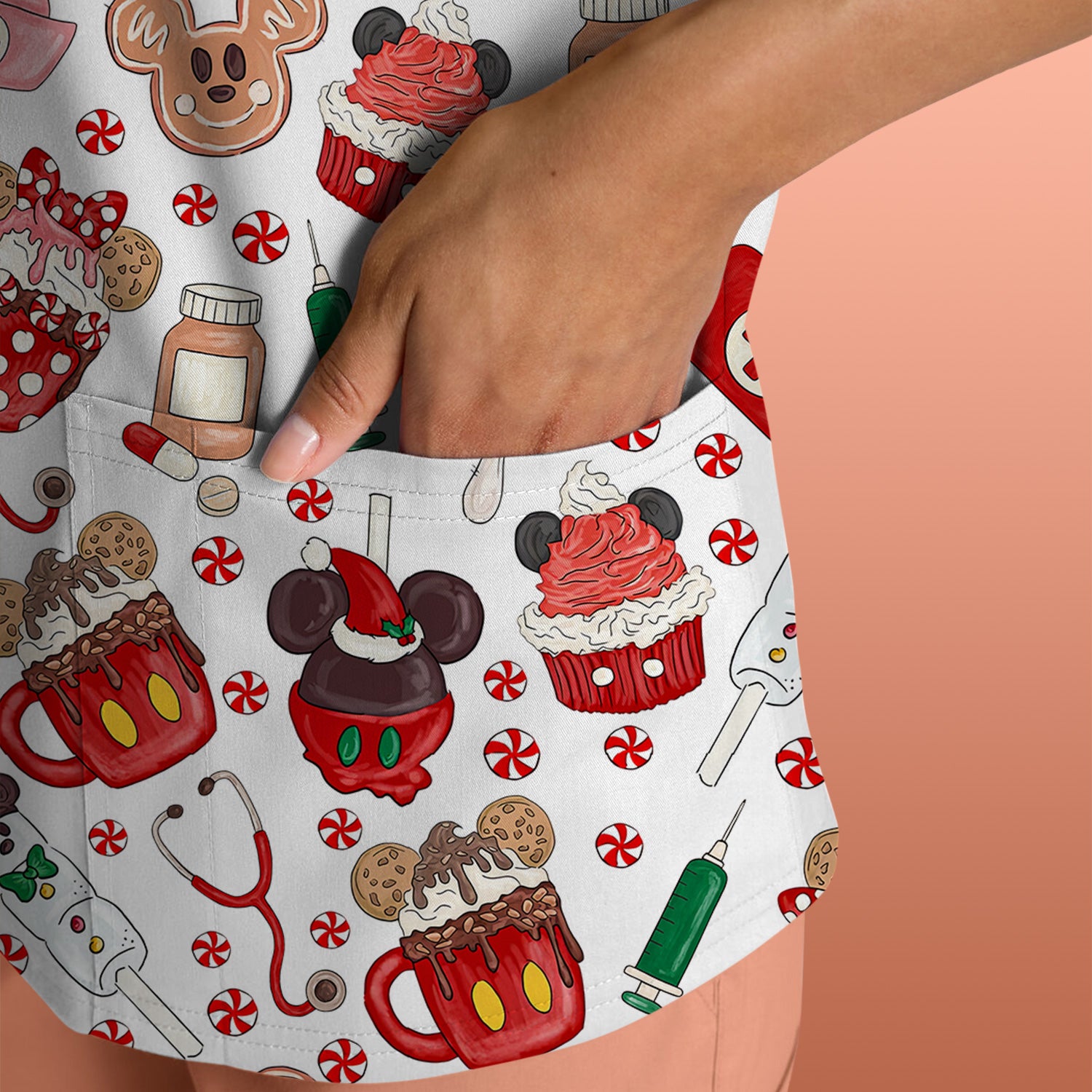 Funny Gingerbread Christmas Scrub Top - Cute Candy Cupcake Nurse Shirt - Holiday Medical Uniform RN CNA LPN