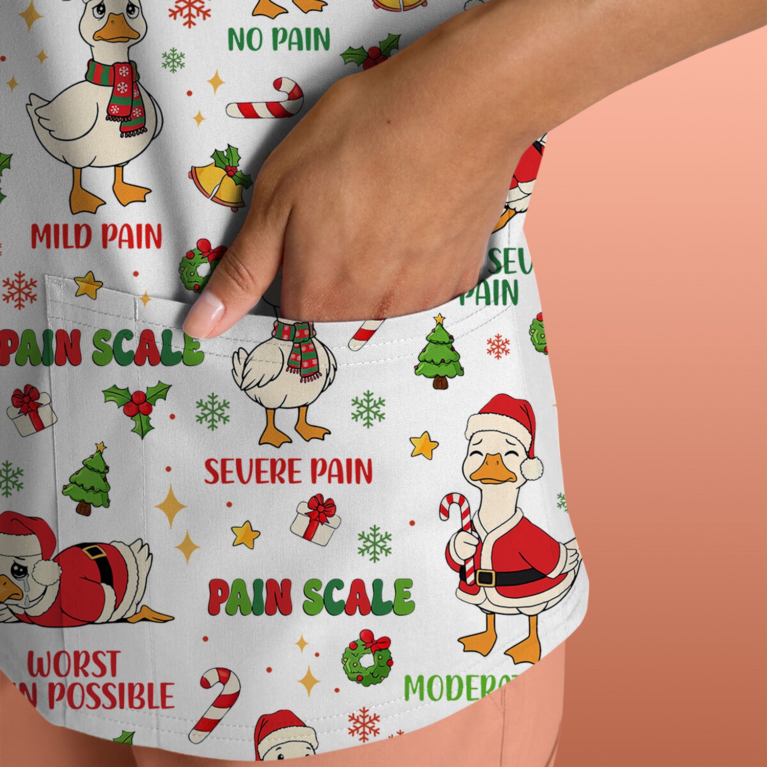 Christmas Nurse Scrub Top - Funny Goose Pain Scale - Cute Holiday Medical Uniform for Women