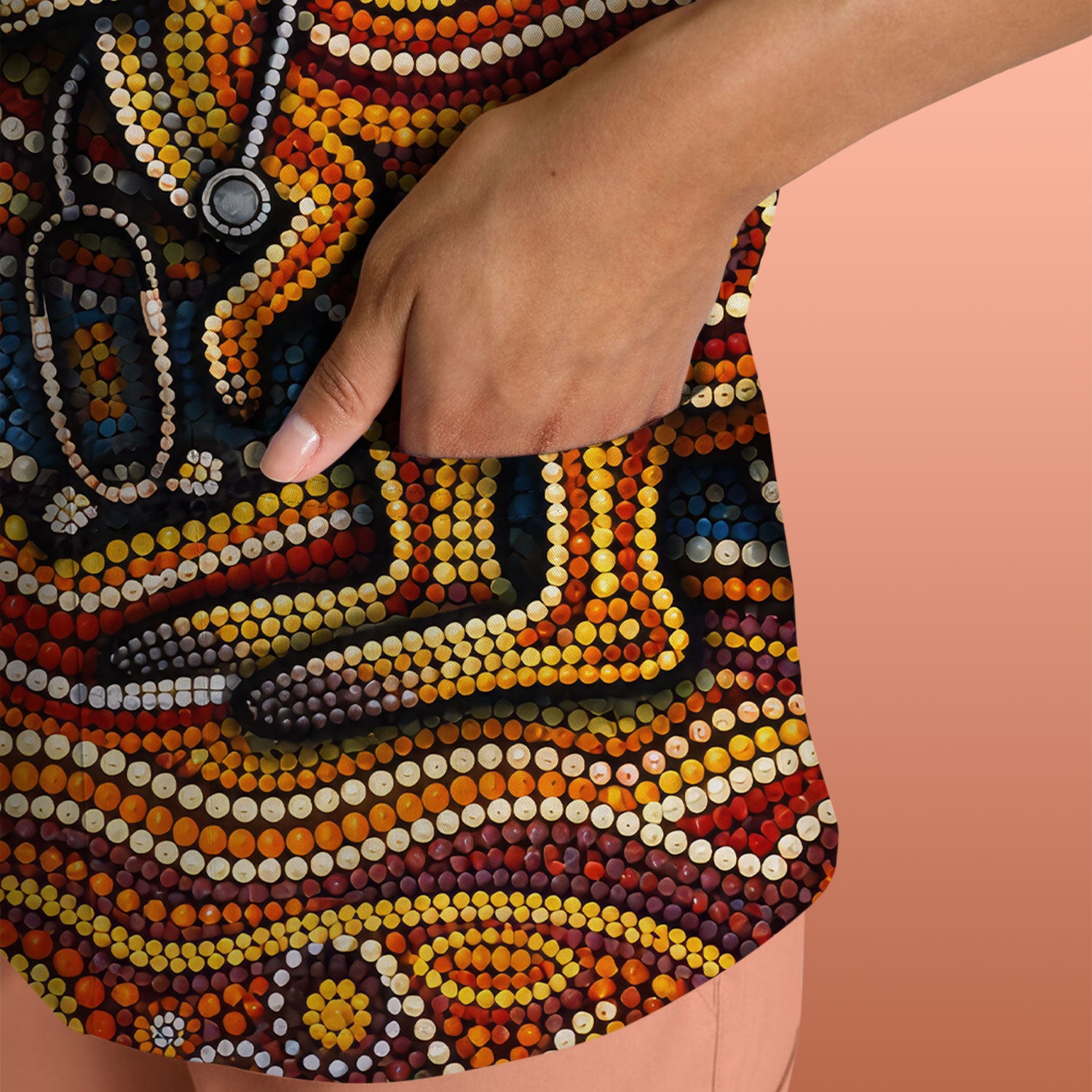 Australian Aboriginal Nurse Scrub Top, Kangaroo Dot Art Medical Nurses Shirt, Breathable Fabrics Nursing Uniform