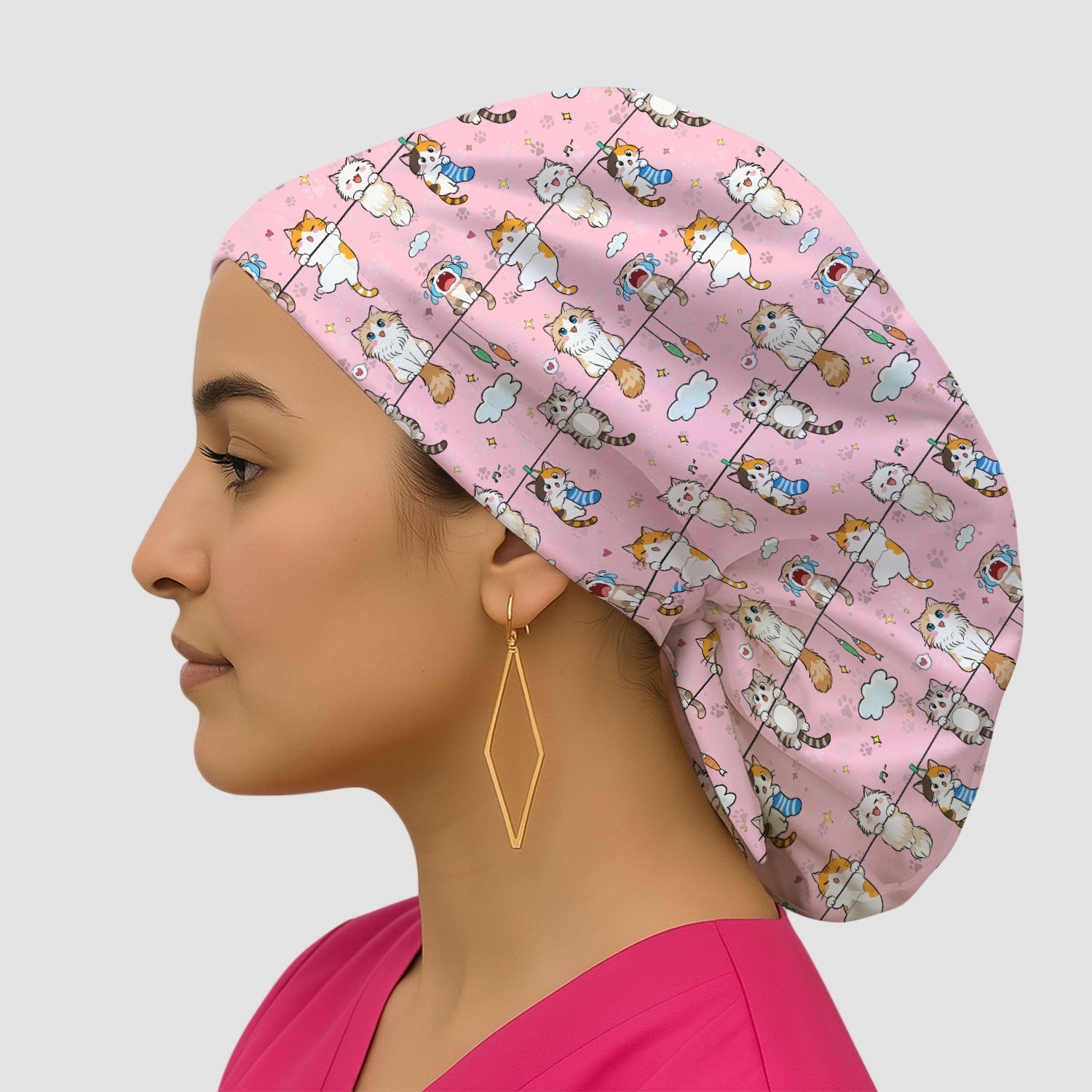 Funny Cats With Cute Expressions Pattern Caps, Bouffant Scrub Caps for Women