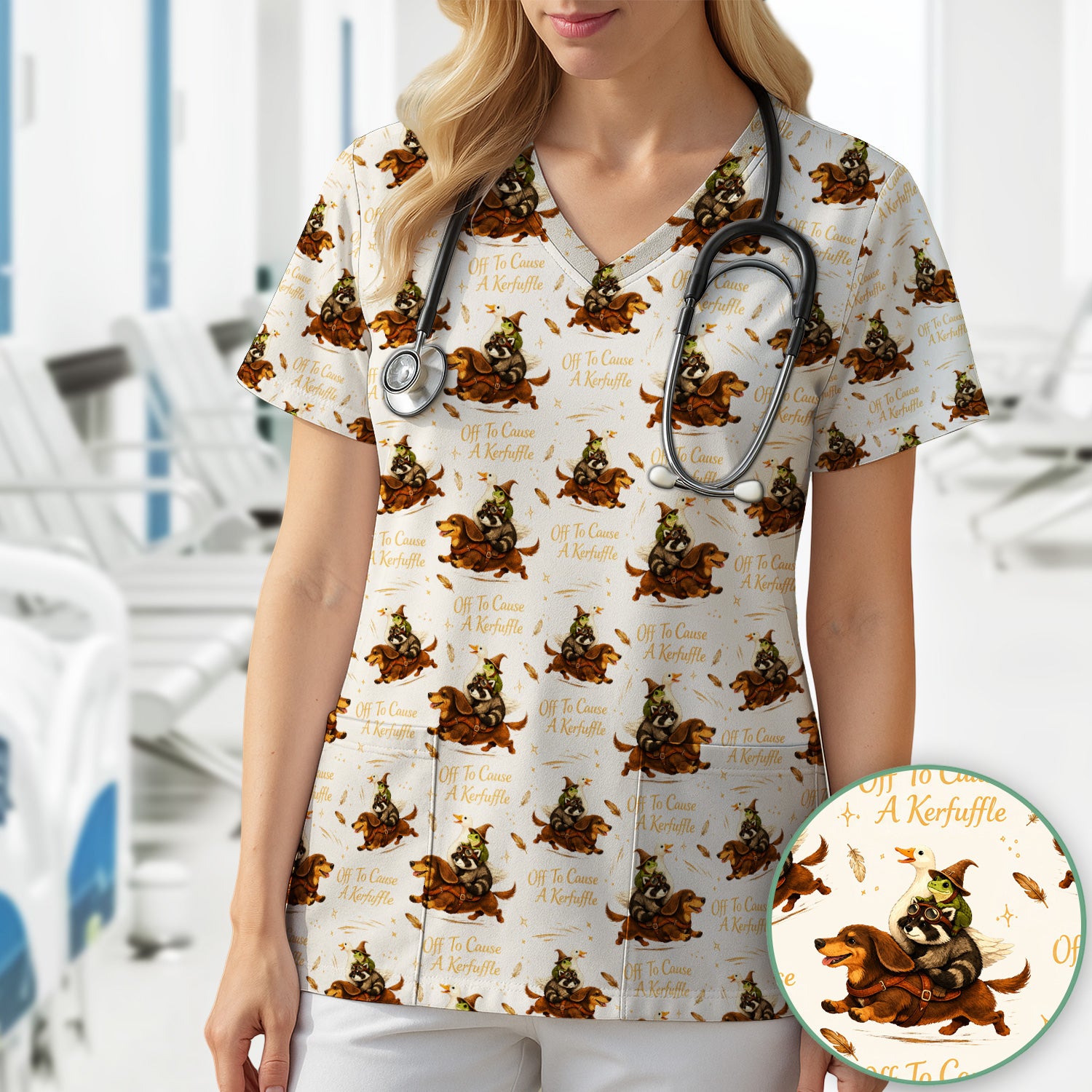 Funny Halloween Off To Cause A Kerfuffle Pattern Scrub Top, Comfortable Scrubs for Nurses