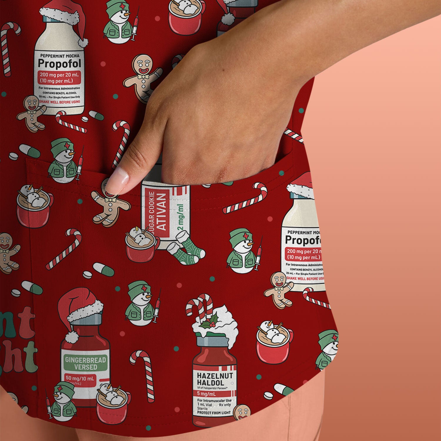 Funny Medicine Scrub Top for Nurses - Silent Night Propofol Print Christmas Scrub Tops with Candy Cane & Gingerbread - Holiday Medical Shirt Gift for RN CNA LPN