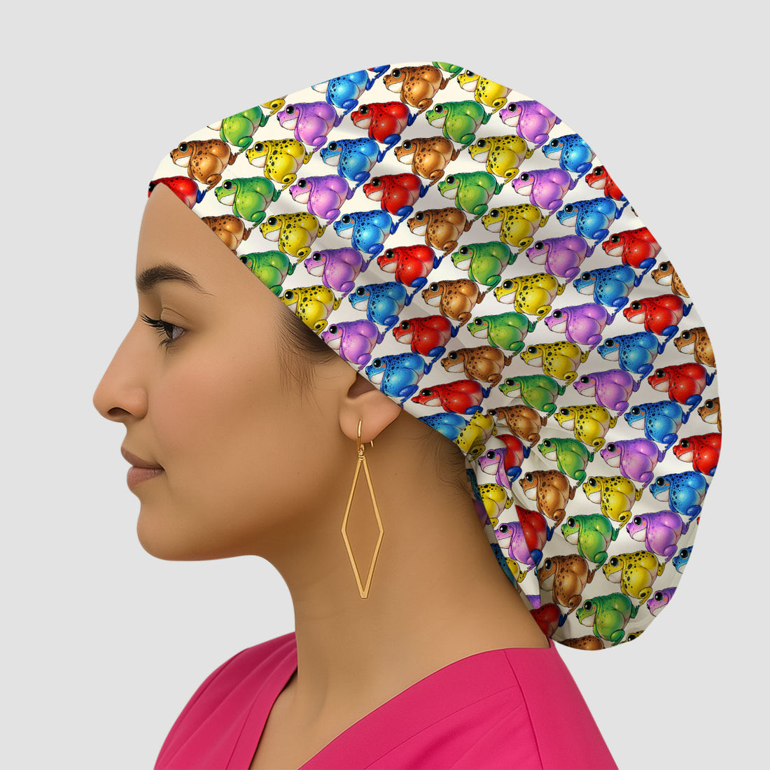 Funny Colorful Frogs Pattern Caps, Bouffant Scrub Caps for Women