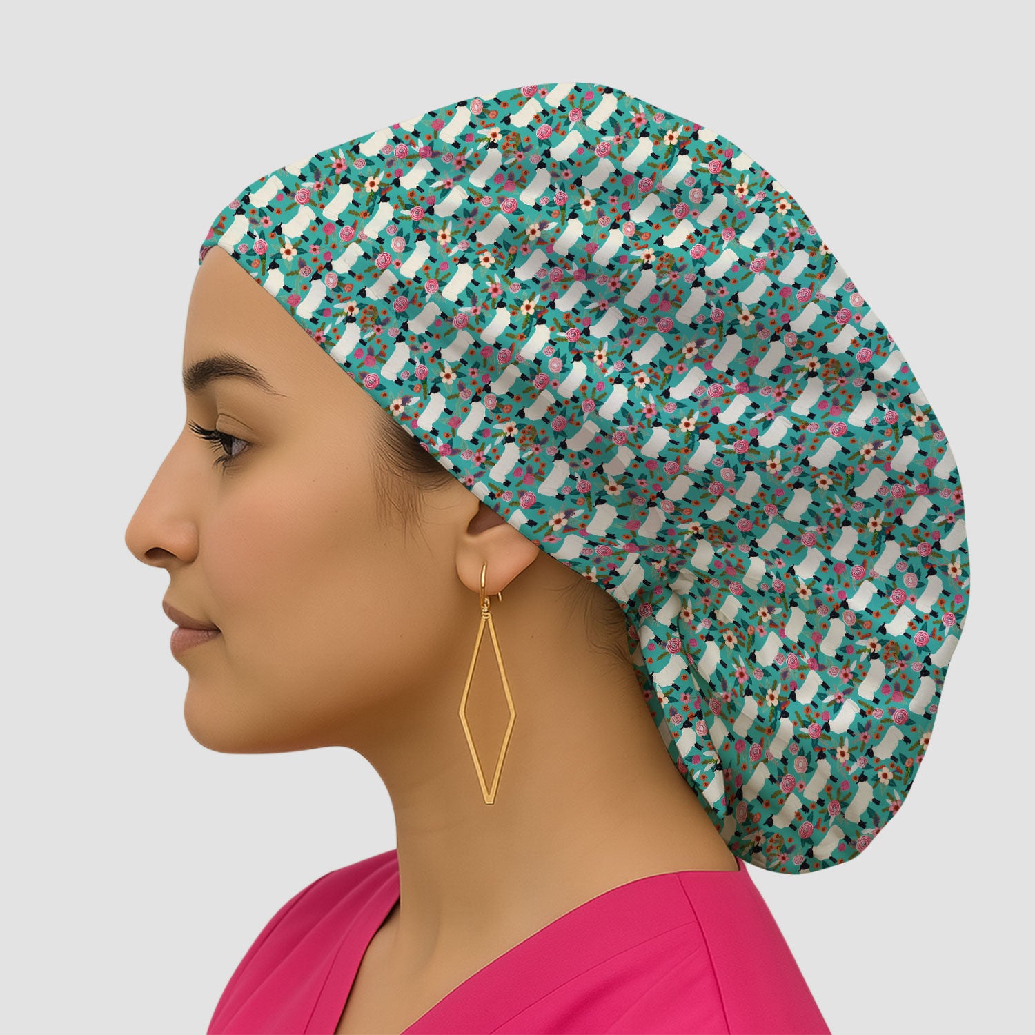 Cute Sheep Floral Meadow Pattern Cap, Surgical Caps for Doctors