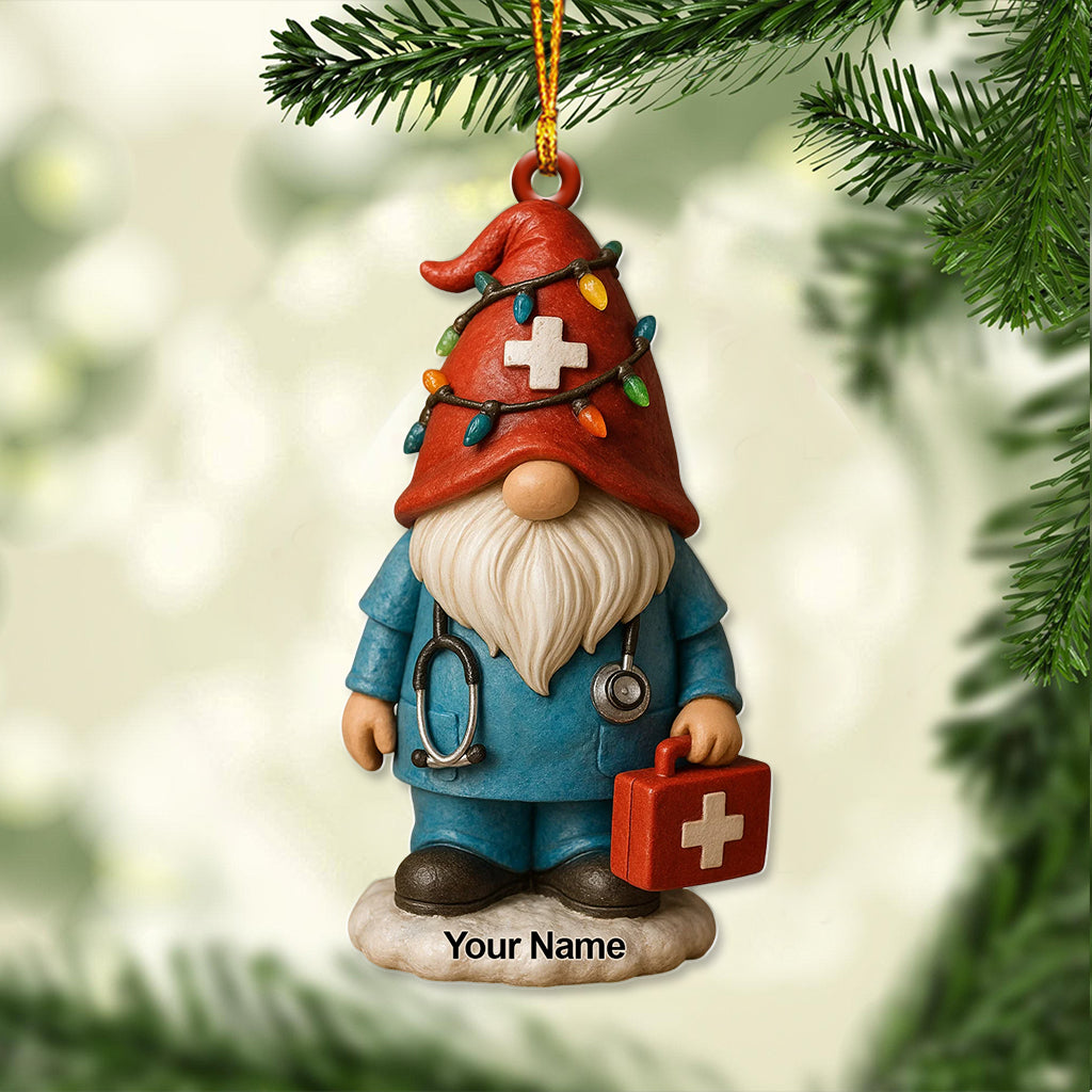 Personalized Medical Gnome Christmas Ornament, Custom Name Nurse Holiday Decor, Xmas Healthcare Gift For Nursing