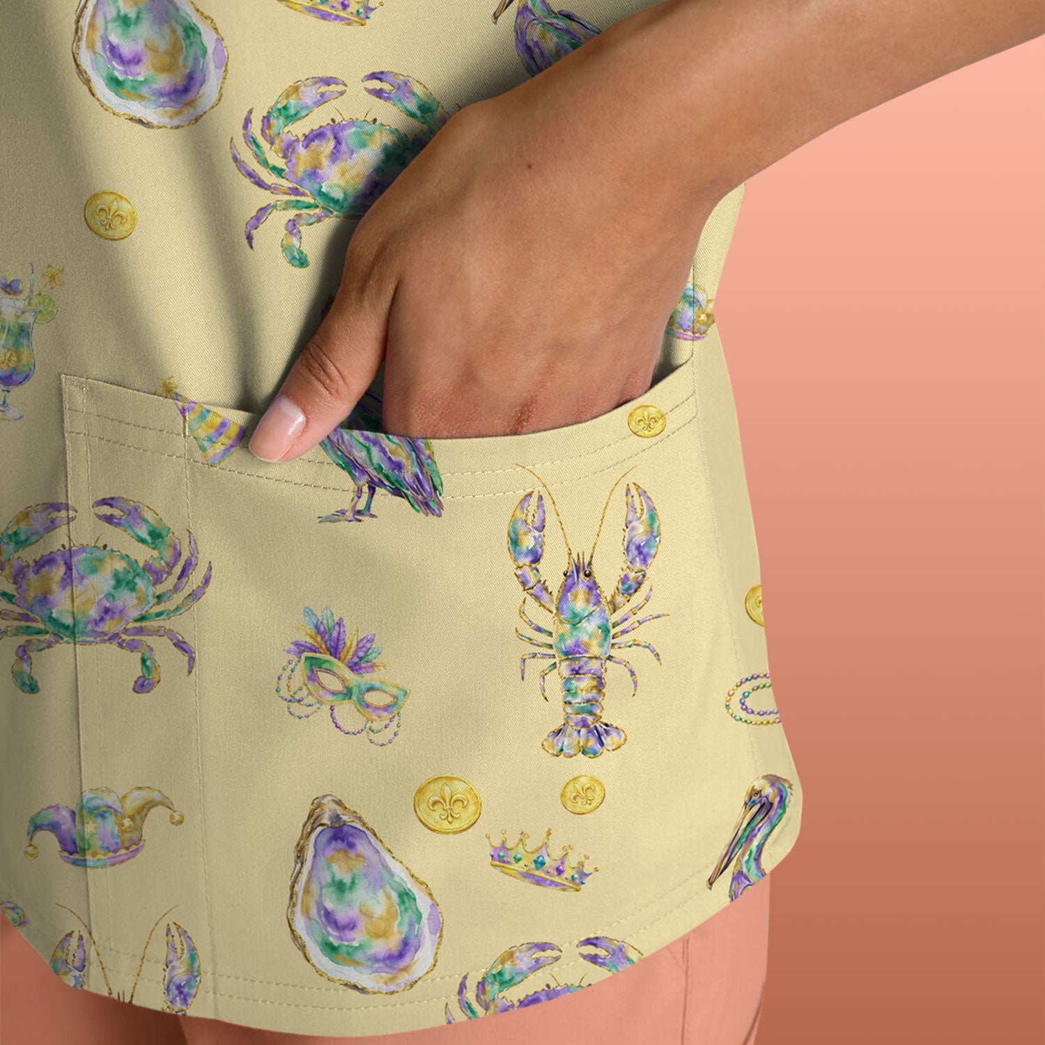 Mardi Gras Seafood Nurse Scrub Top, Comfortable Uniform Scrubs For Nursing