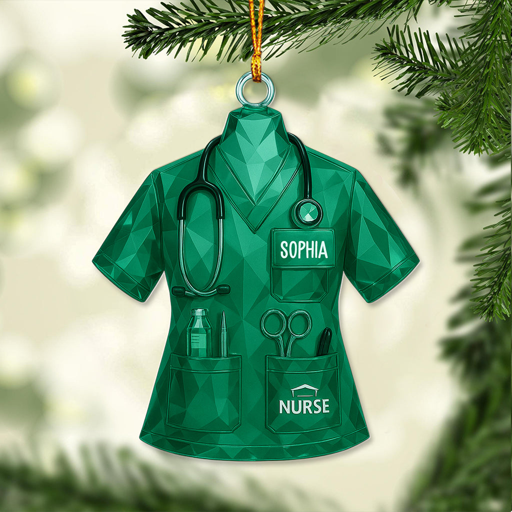 Personalized Nurse Scrub Ornament – Custom Name Medical Christmas Uniform Decor – Holiday Gift For Nursing