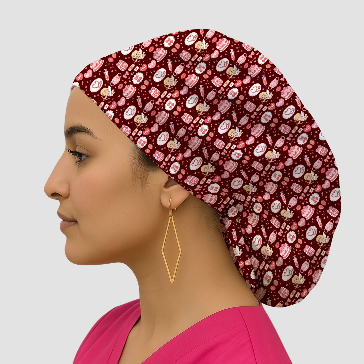 Cupid Nurse Scrub Cap, Cute Love Medical Pattern Hat For Valentine, Breathable Fabrics Nursing Uniform
