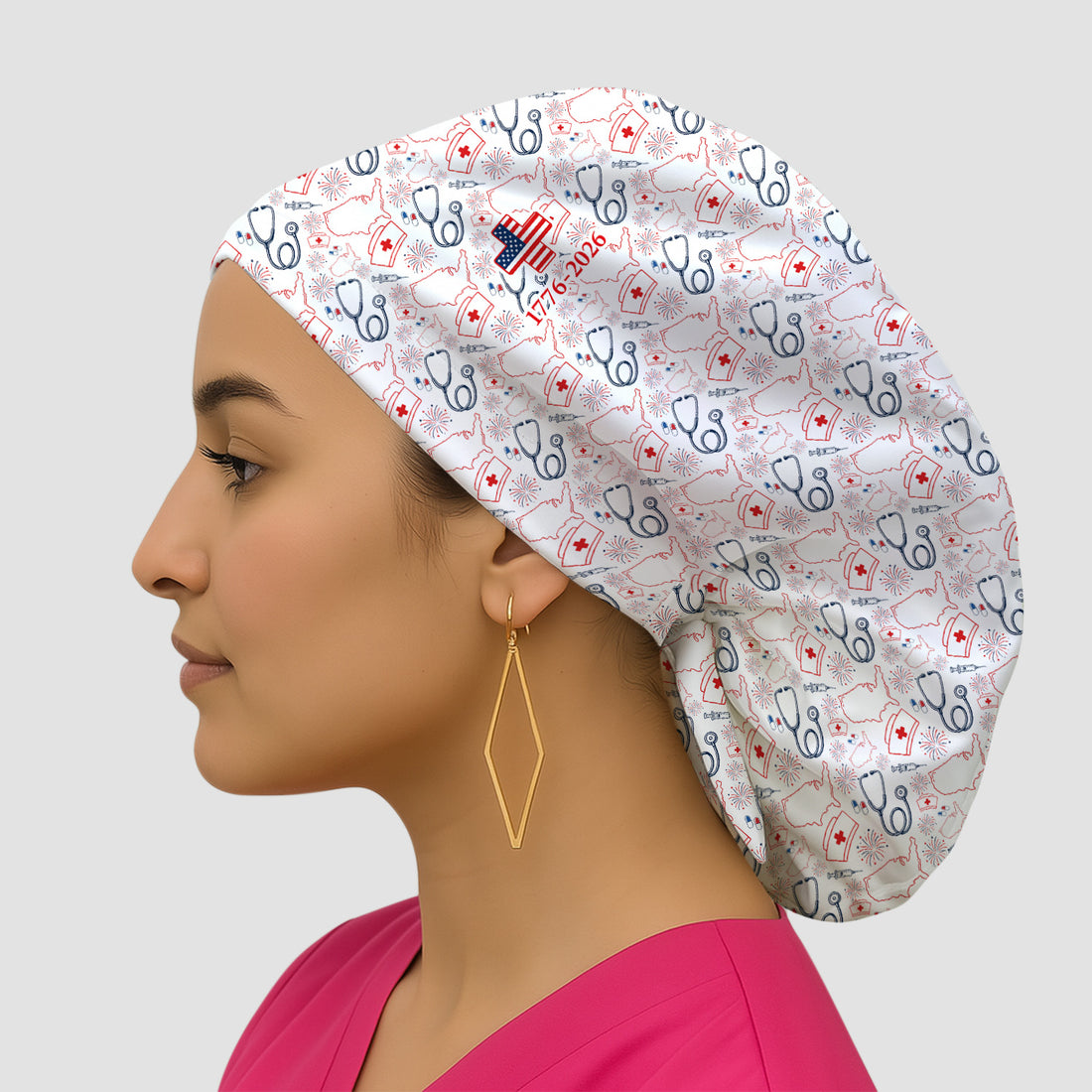Patriotic Nurse Stethoscope Flag Pattern Scrub Cap, Surgical Caps for Doctors