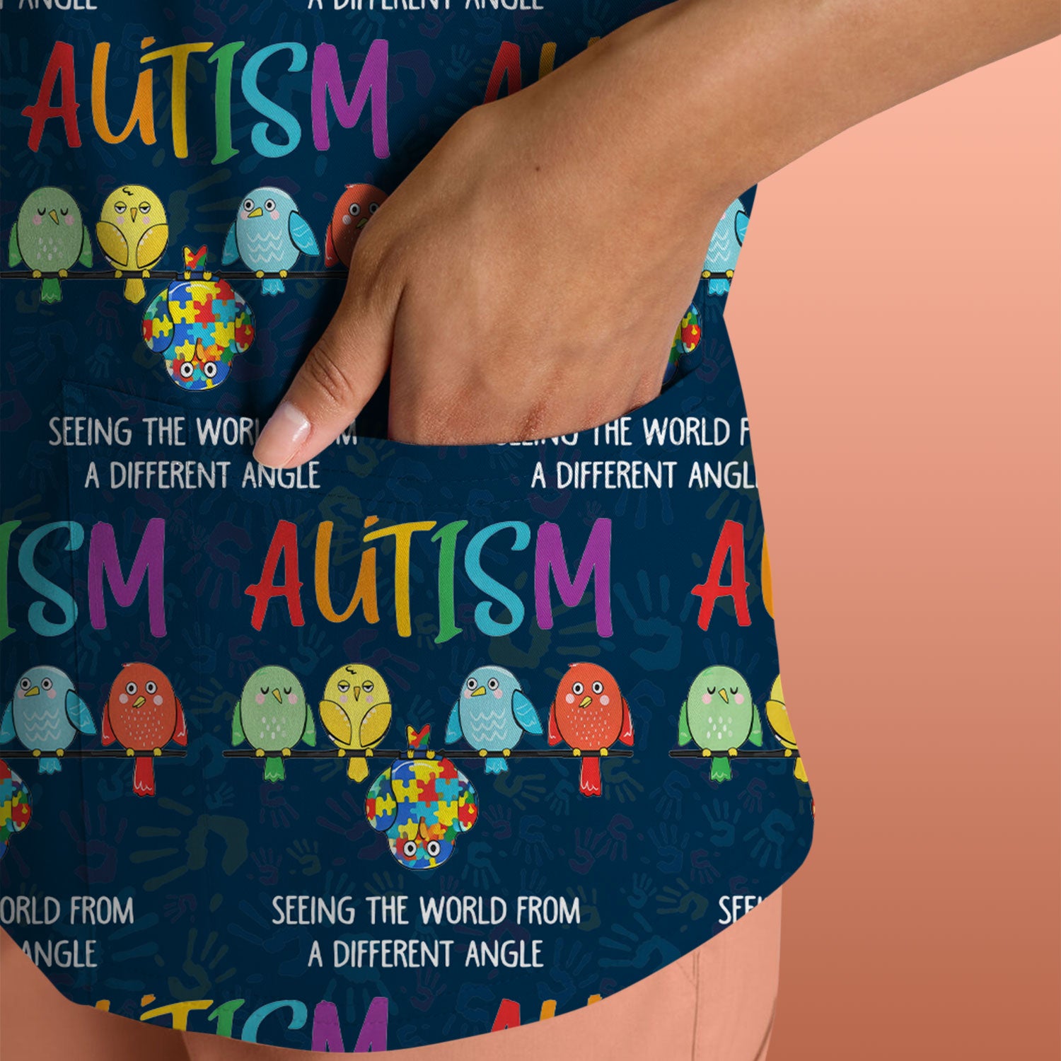 Autism Seeing The World From A Different Angle Birds Scrub Top ,Comfortable Scrubs for Nurses