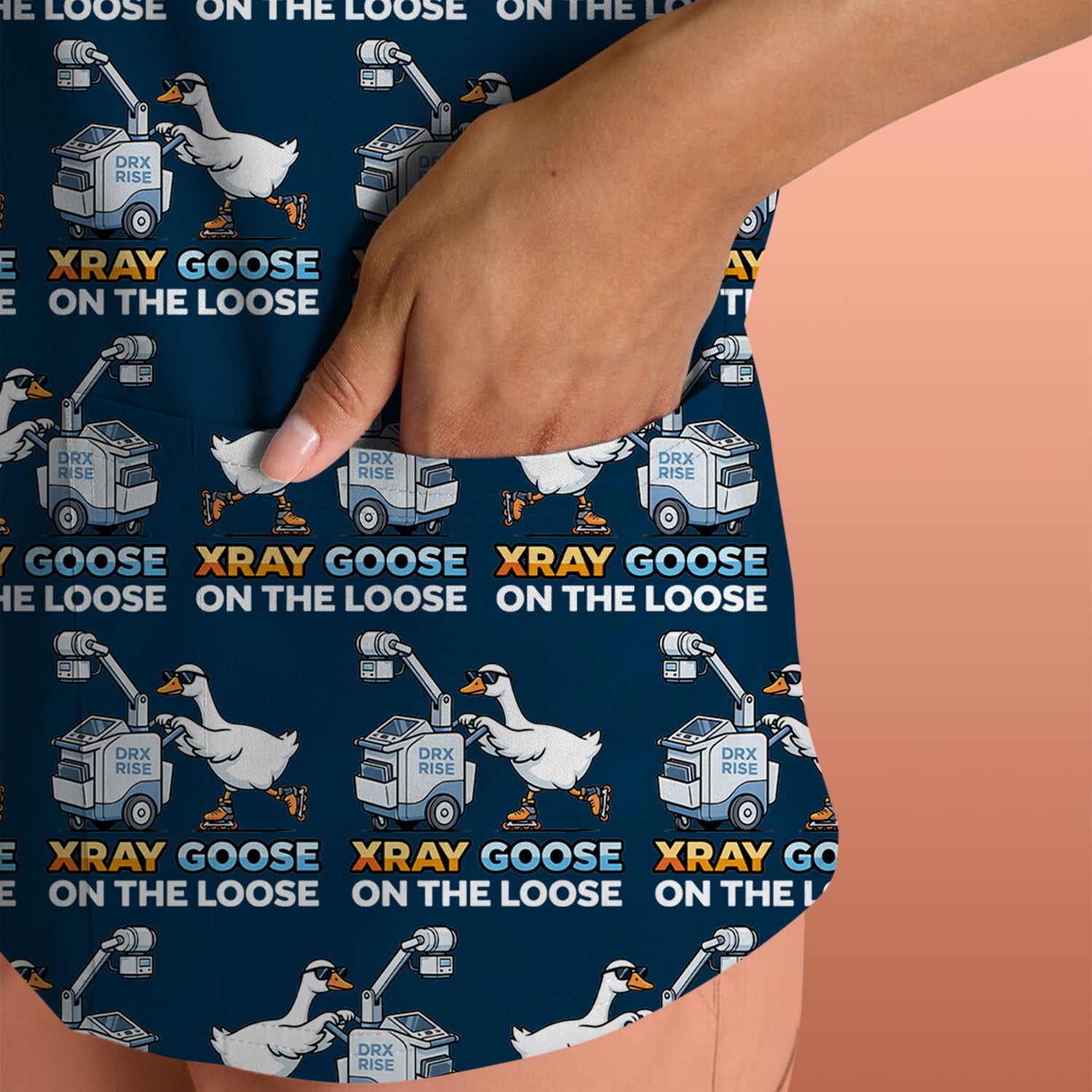 Funny Xray Goose On The Loose Pattern Scrub Top, Comfortable Scrubs for Nurses