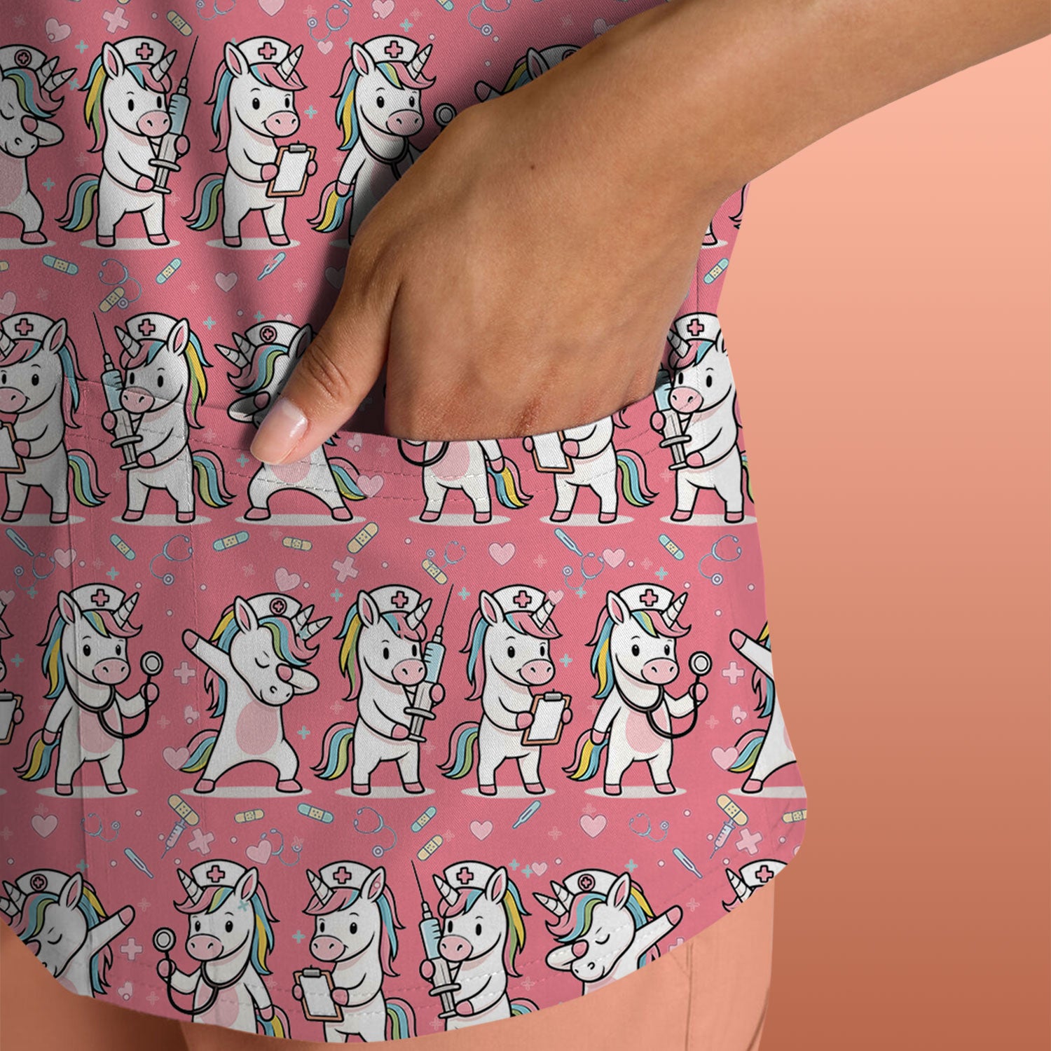 Cute Unicorn Nurse Scrub Top, Playful Medical Cartoon Nursing Shirt, Breathable Fabrics Nurse Uniform