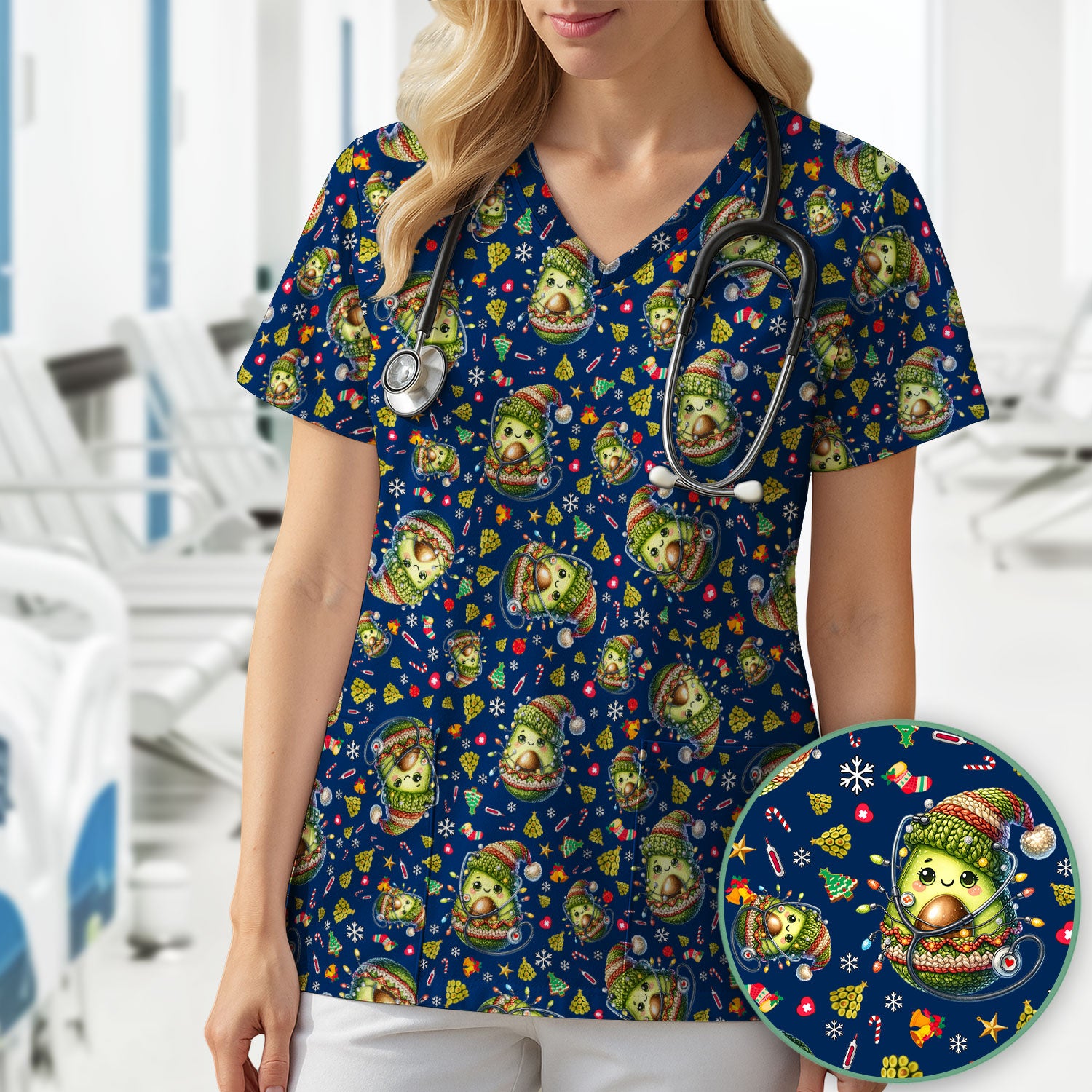 Avocado Scrub Top for Nurse - Funny Christmas Nursing Shirt - Cute Holiday Medical Uniform for Women RN LPN CNA